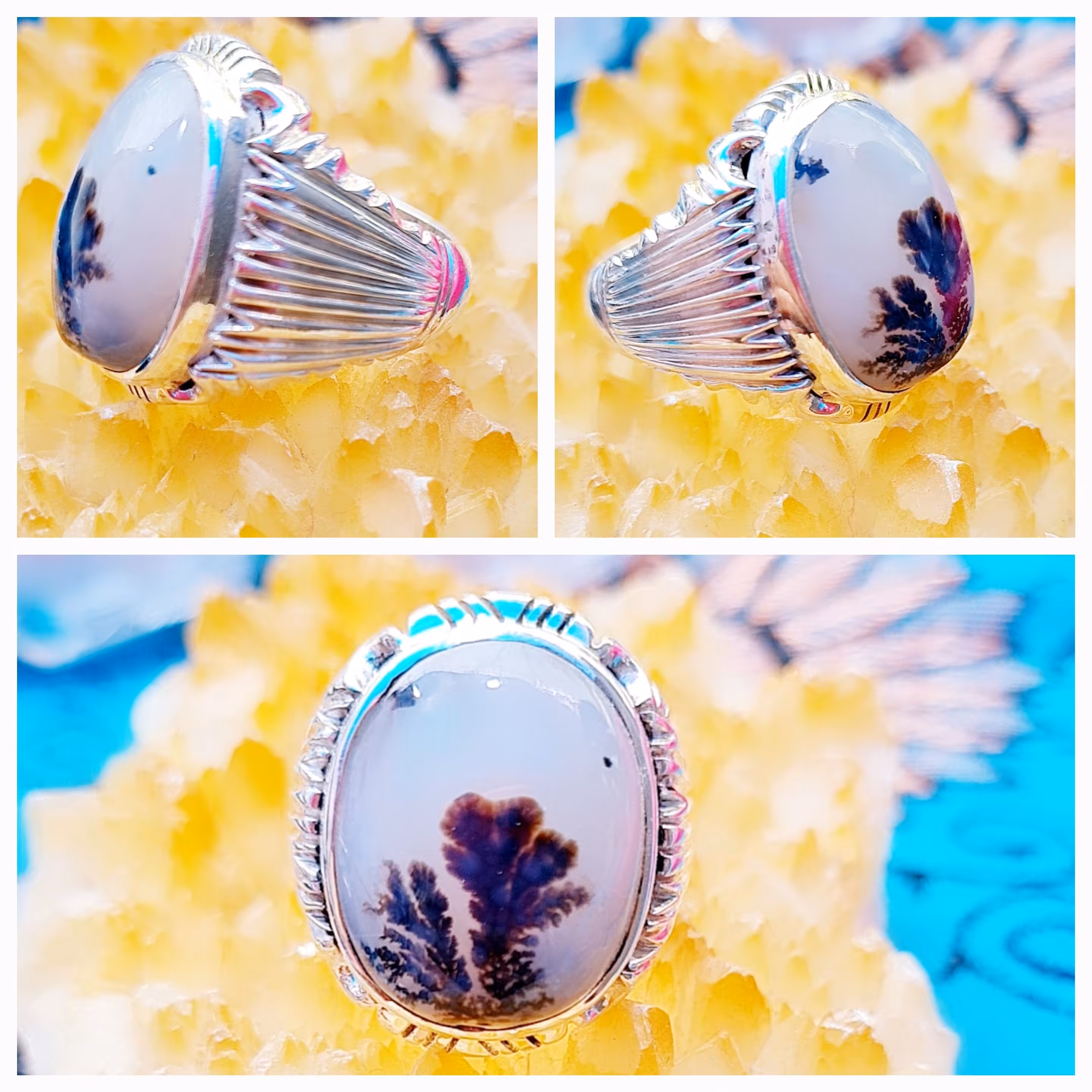 انگشتر نقره دوقاب شیرازی کاملا دستساز سنگ  شجر زیبای قائنات