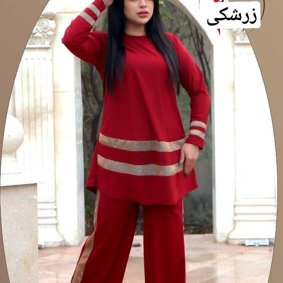 ست تونیک شلوار دوخط طلایی
