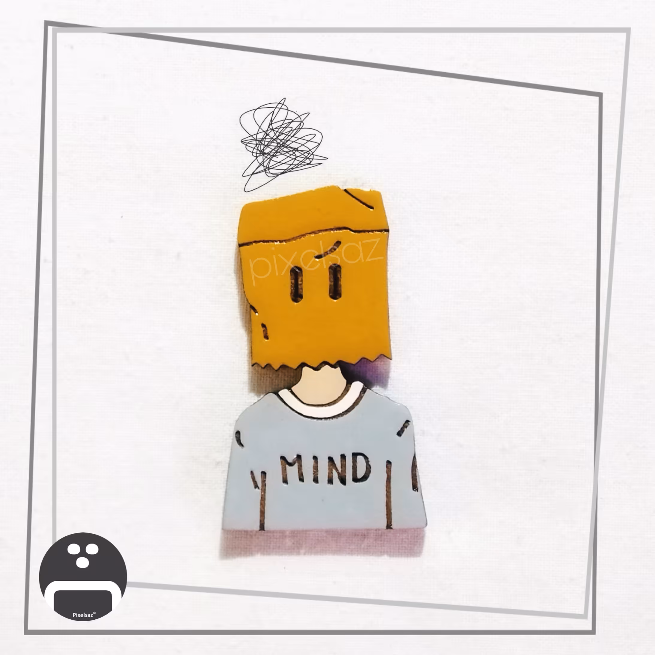 پیکسل  - مگنت - استیکر  طرح ذهن پیکسل ساز - جنس چوبی و نقاشی شده - ضدآب