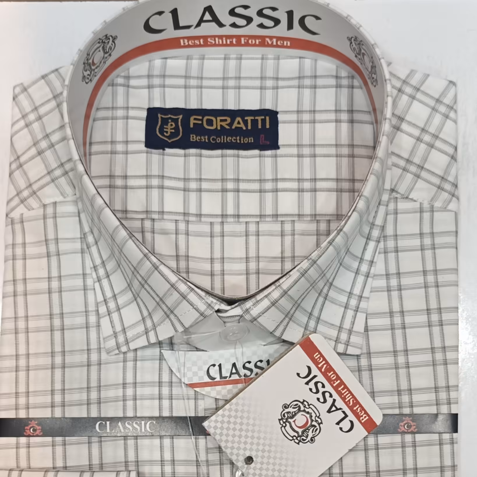 پیراهن مردانه پارچه نیک فاستون سایزL رنگ سفید خاکستری