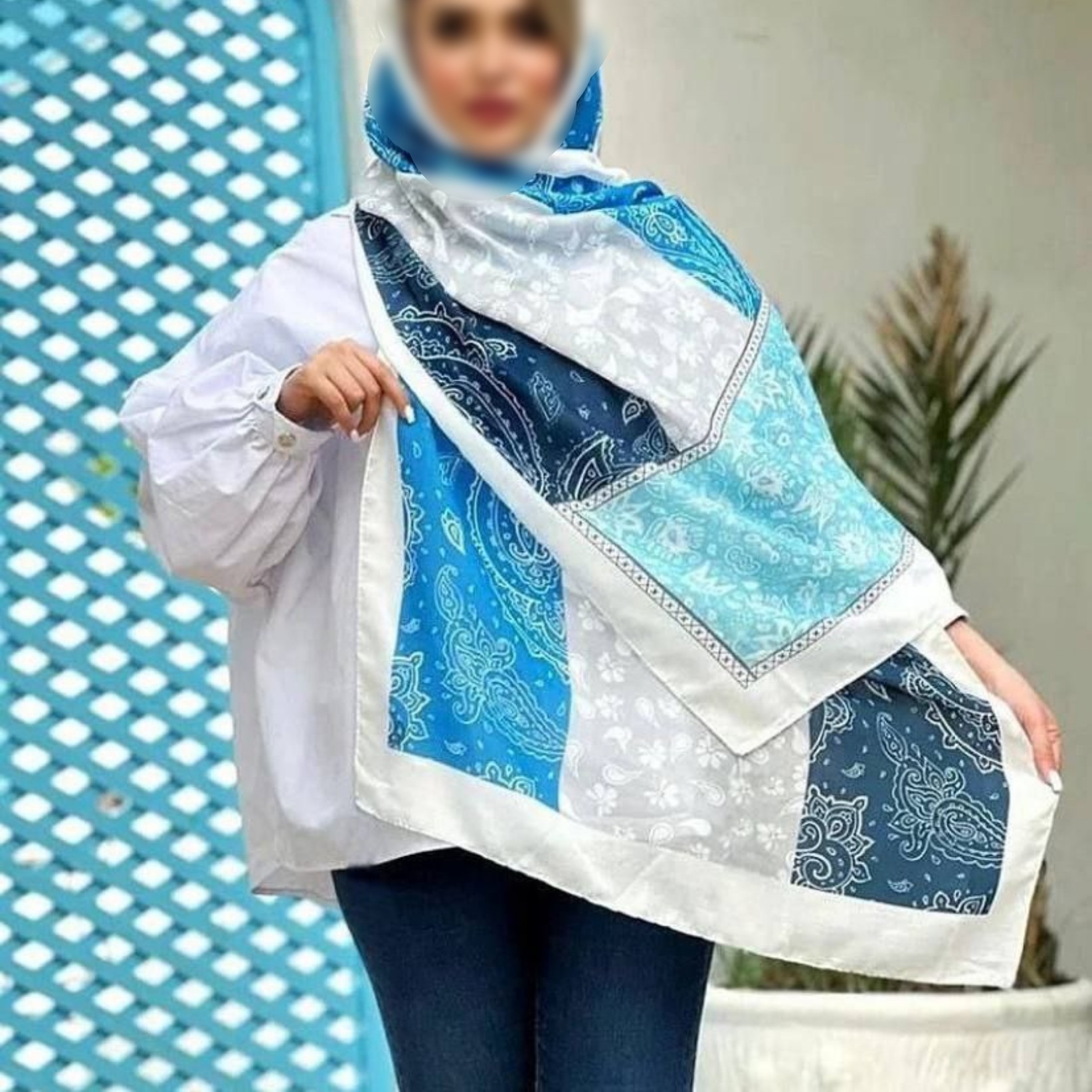 شال نخی آبی