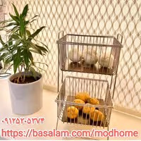 سبد سیب زمینی و پیاز کف چوب مربع دو طبقه