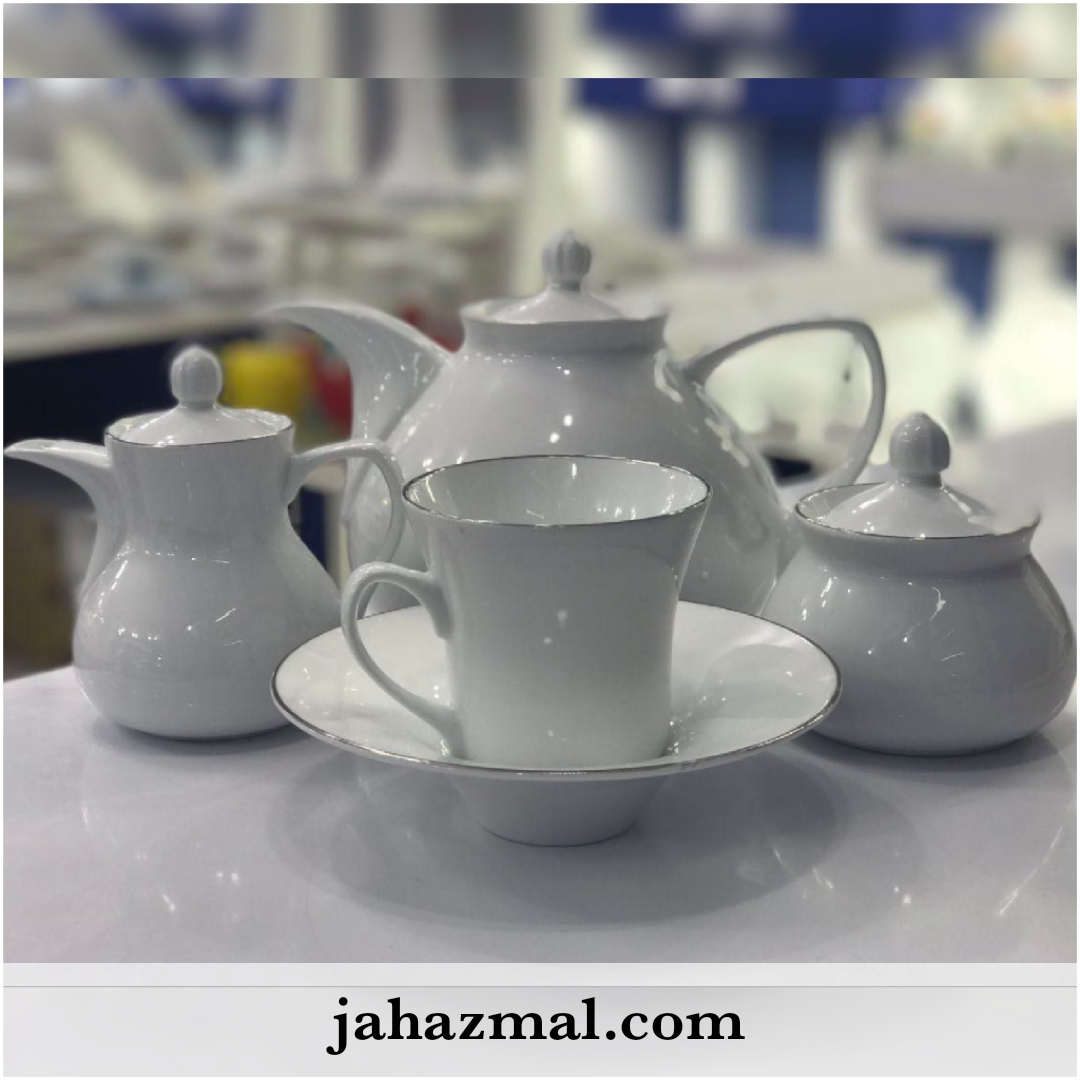 سرویس چینی زرین طرح سمن شهرزاد 108 پارچه (سفید لب نقره)