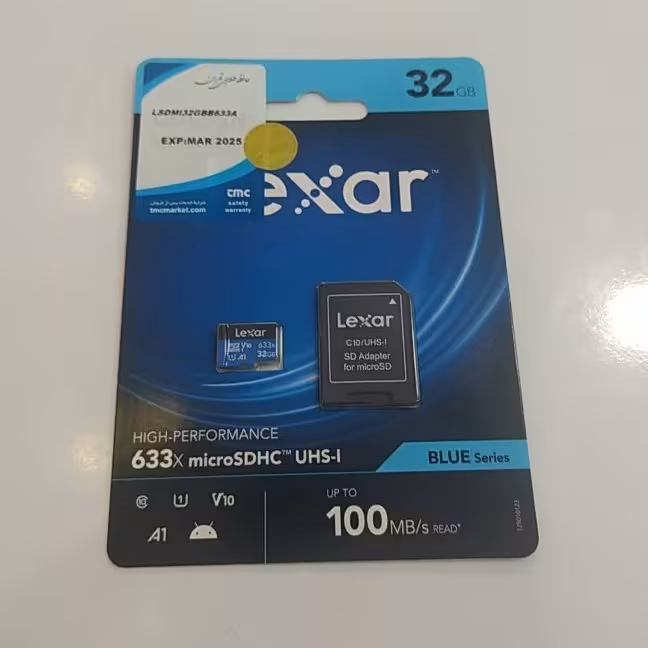 کارت حافظه SDHC لکسار مدل HIGH-PERFORMANCE کلاس 10 استاندارد UHS-I U1 سرعت 100MBps با آداپتور SD با ظرفیت 32 گیگابایت
