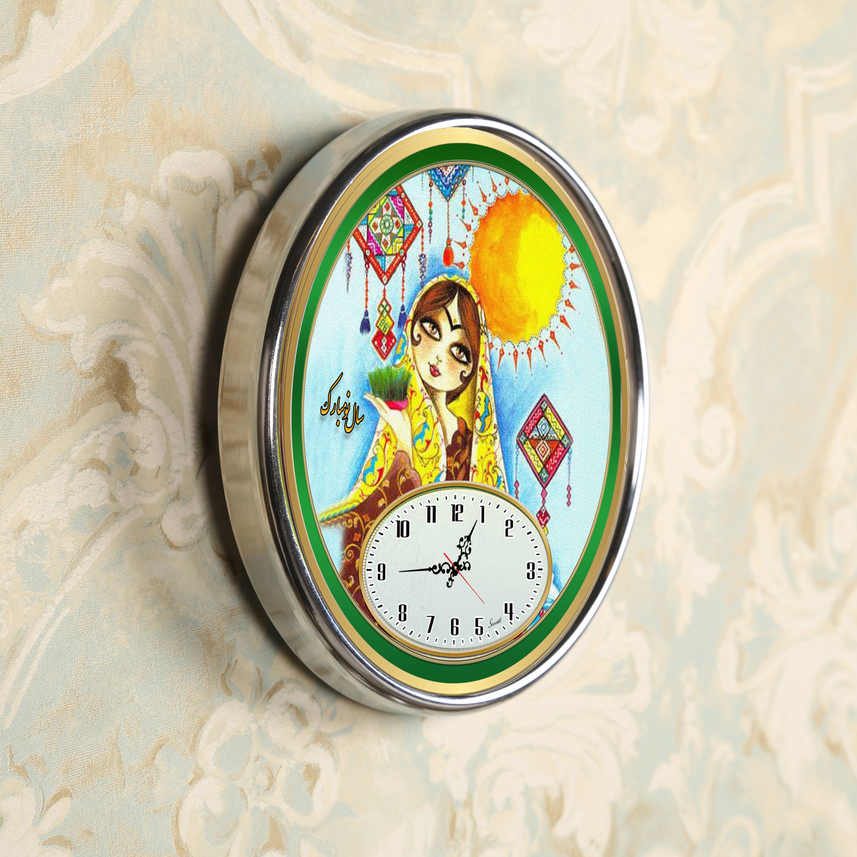 ساعت دیواری و رومیزی 16 سانت استیل طرح نوروز 