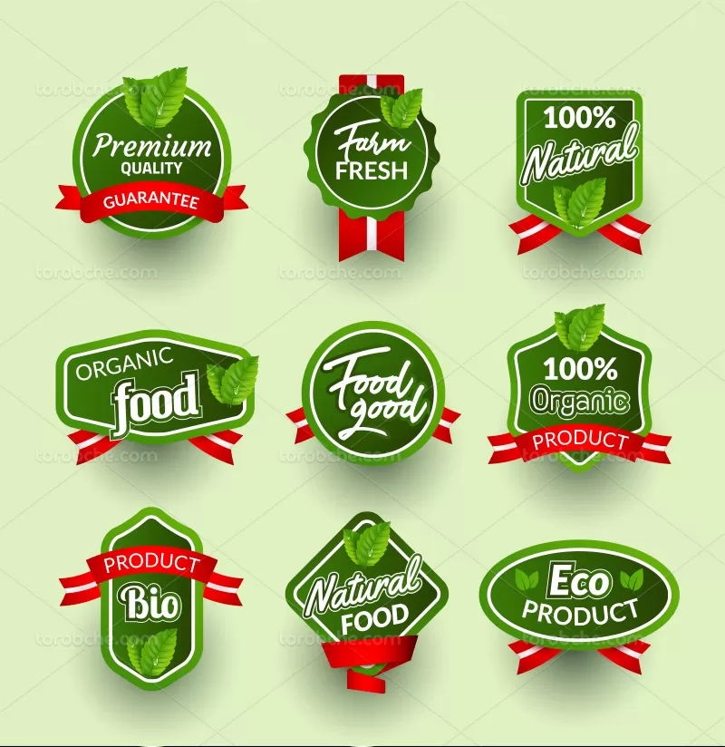 وکتور لیبل محصولات رنگی | گرافیک با طعم تربچه