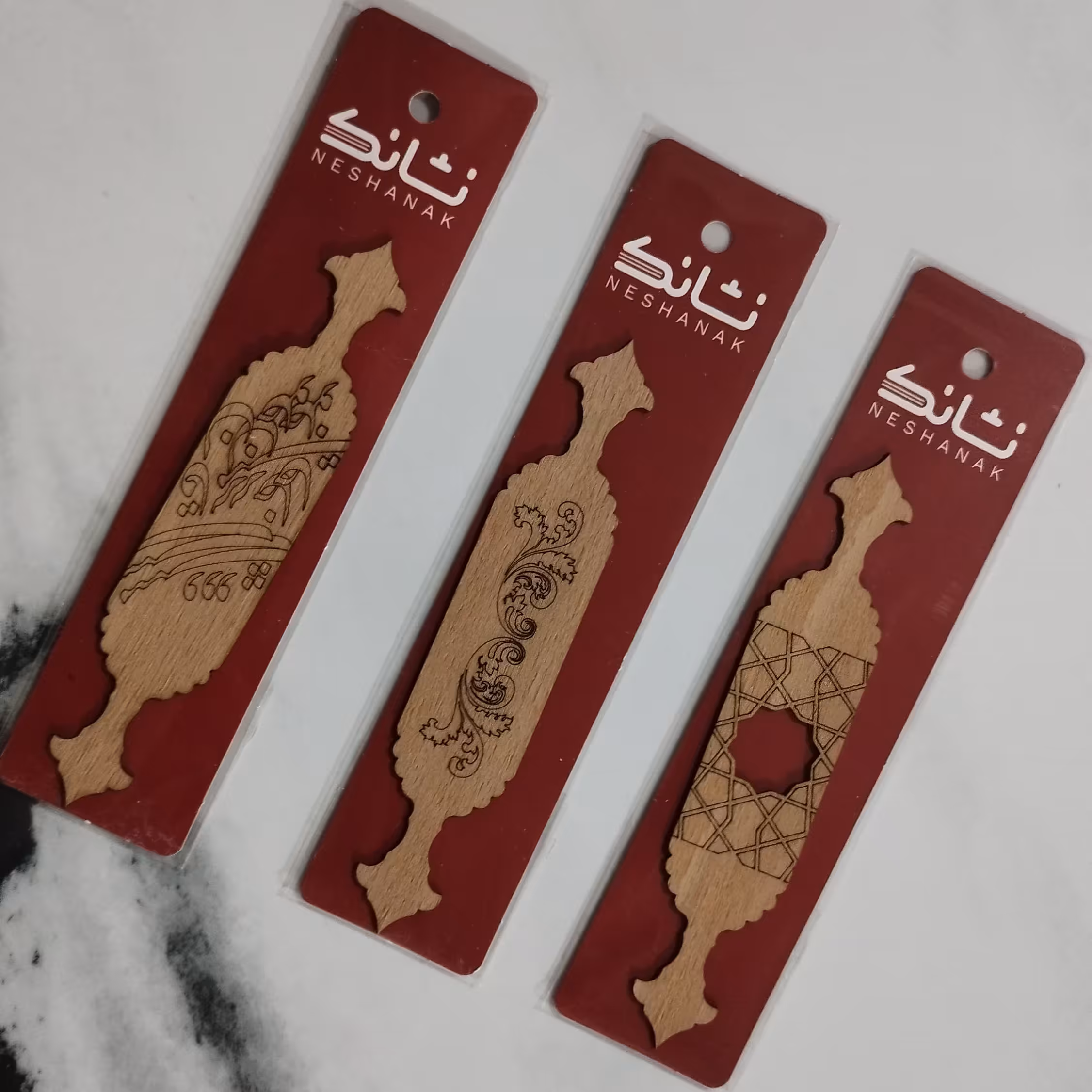 نشانک چوبی ساده پک سه تایی قامت یار و شمسه و طرح اسلیمی 