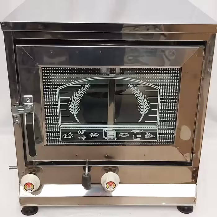 تنور گازی استیل دارای دو سینی فر و یک ساچ چدنی 32 سانتی