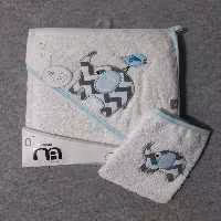 ست دوتکه حوله و لیف گلدوزی مادرکر فیل وپرنده ابی