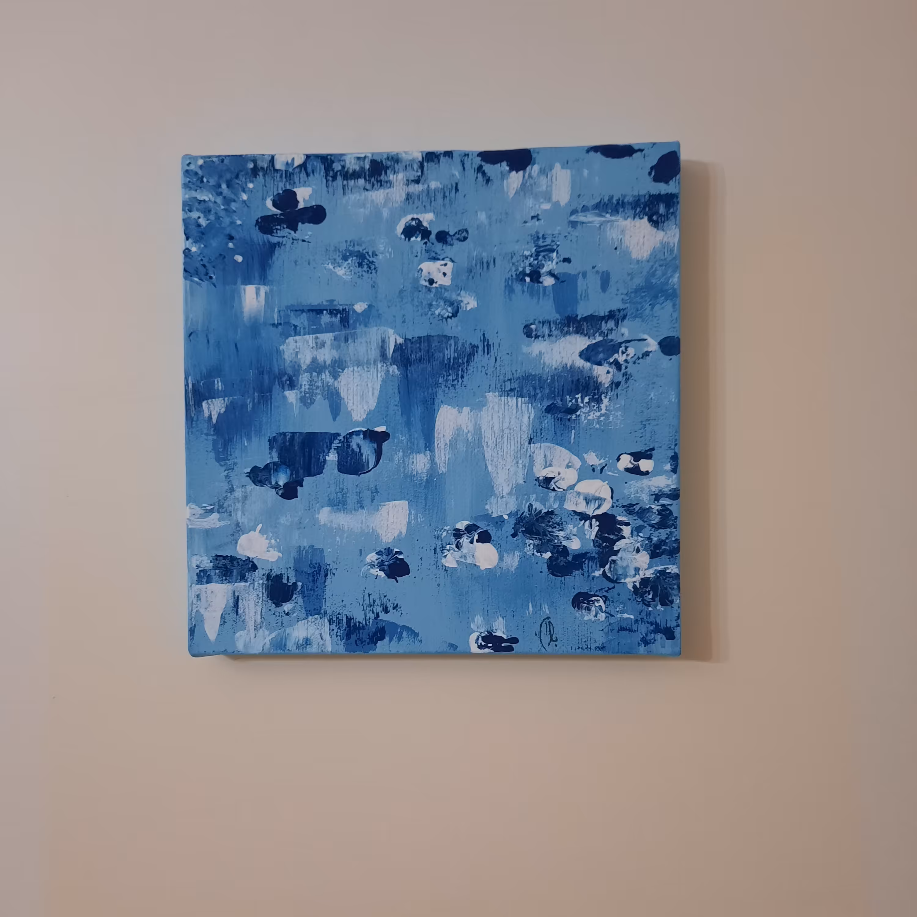 نقاشی روی بوم آبی  با گواش 20 در 20