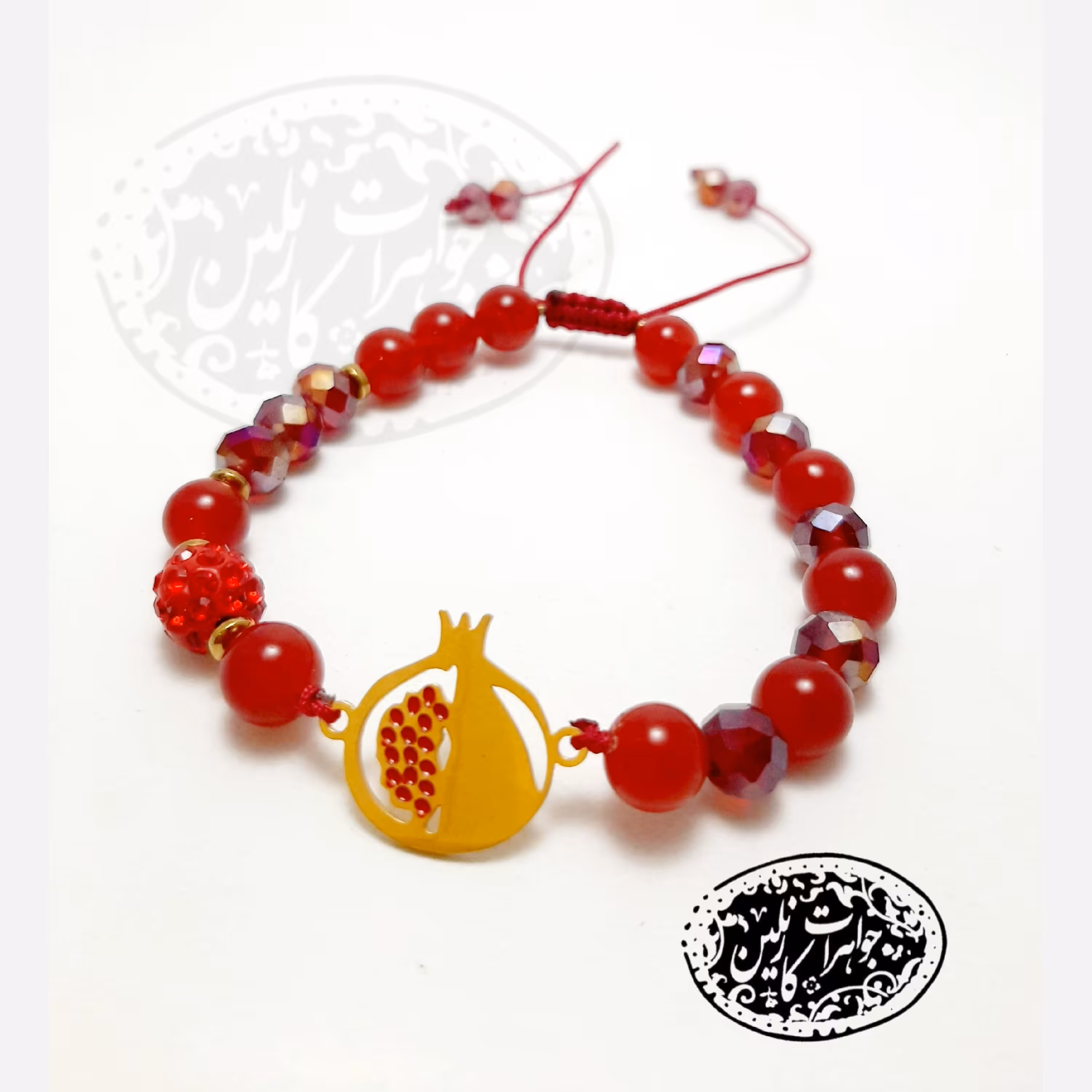 دستبند انار نگین دار استیل طلایی رنگ ثابت با ارسال رایگان