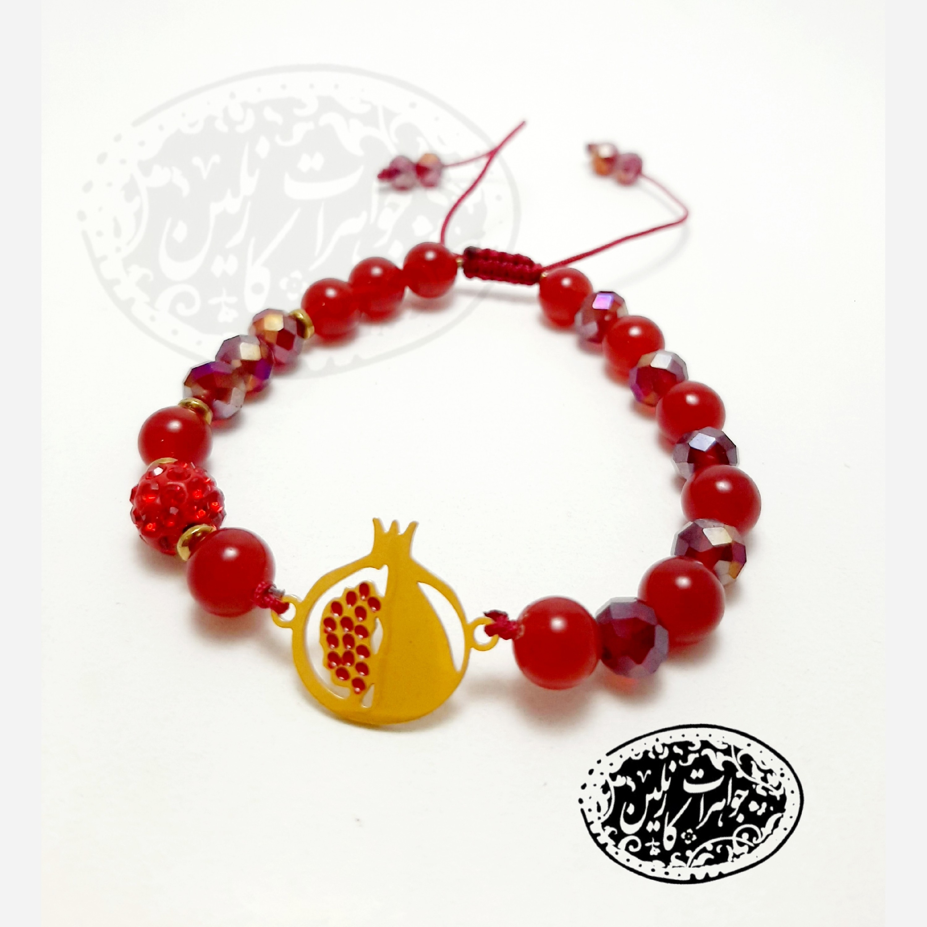 دستبند انار نگین دار استیل طلایی رنگ ثابت با ارسال رایگان