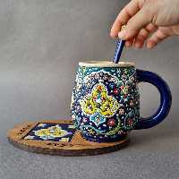 لیوان دمنوش جنس سفال لعاب درجه یک خارجی لعاب بدون سرب  همراه با فیلتر دمنوش  قاشق و درب  کاملا دستساز 