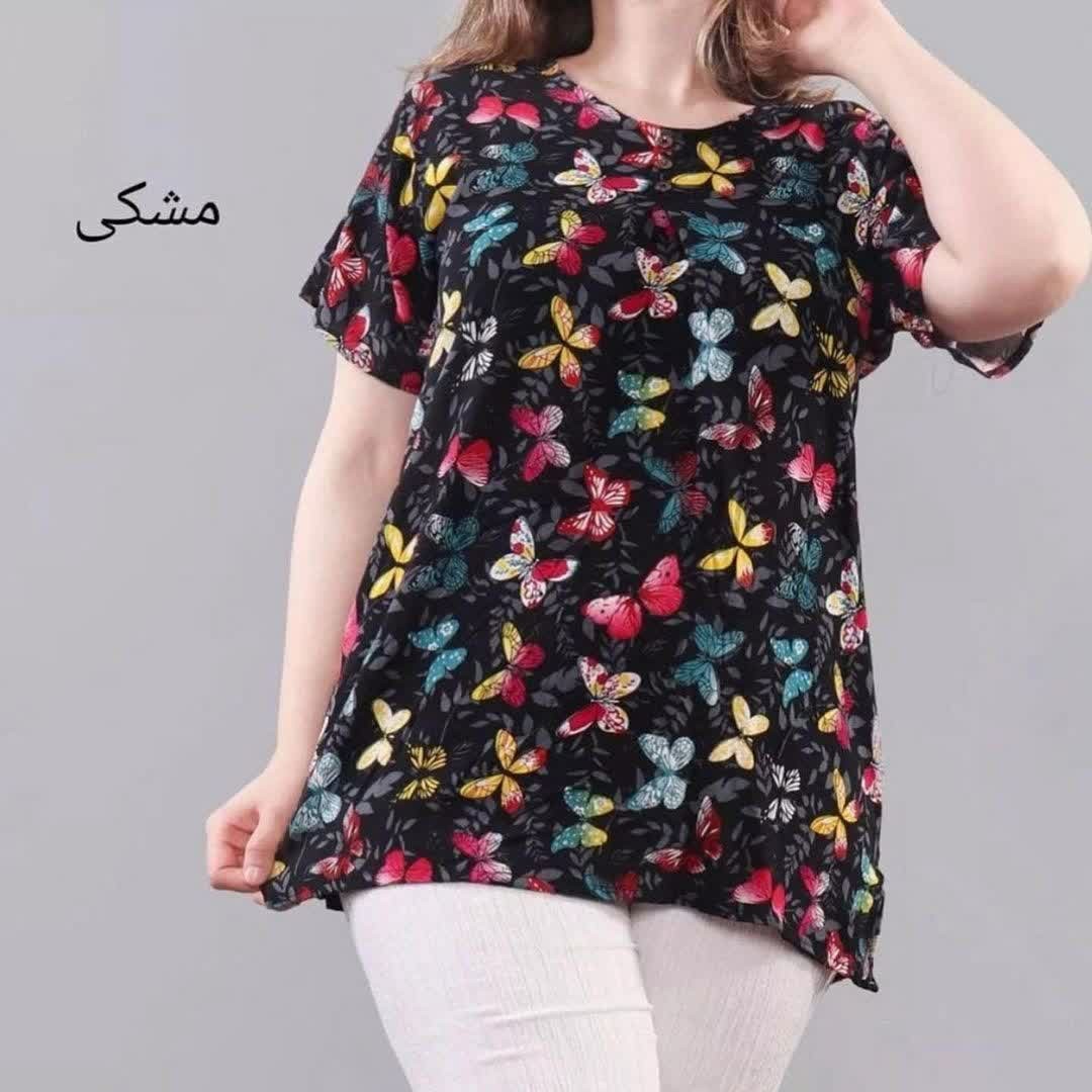بلوز نخی آستین کوتاه طرح پروانه