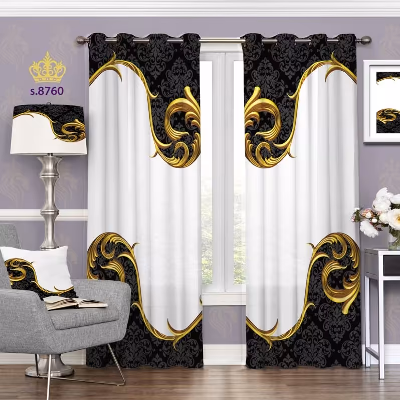 پرده پذیرایی دو قواره طرح اسلیمی کد S8760