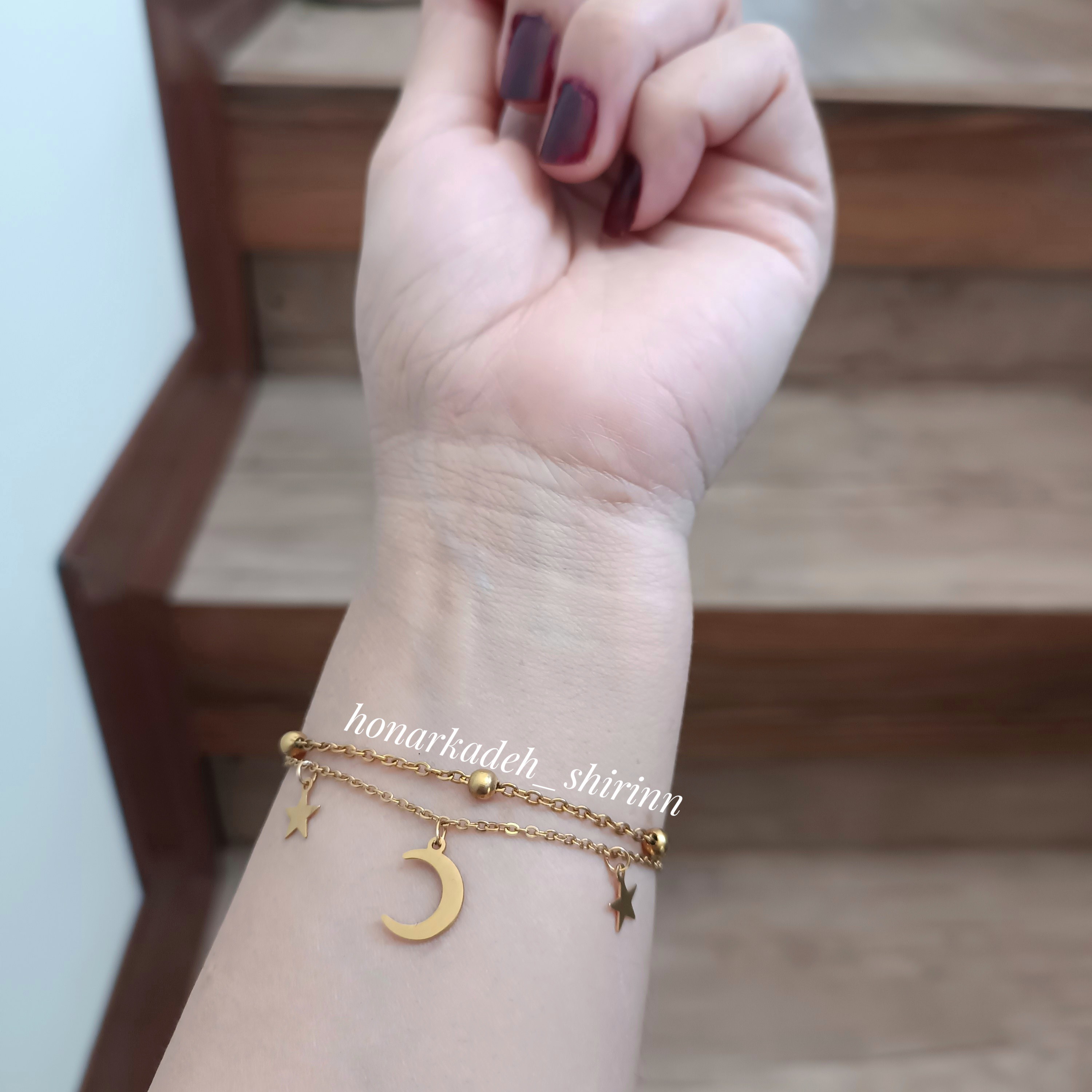 دستبند دو ردیفه استیل ماه و ستاره