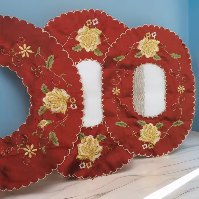 رومیزی ست جلو مبلی 3 تیکه حریر و ساتن دوزی درجه یک 