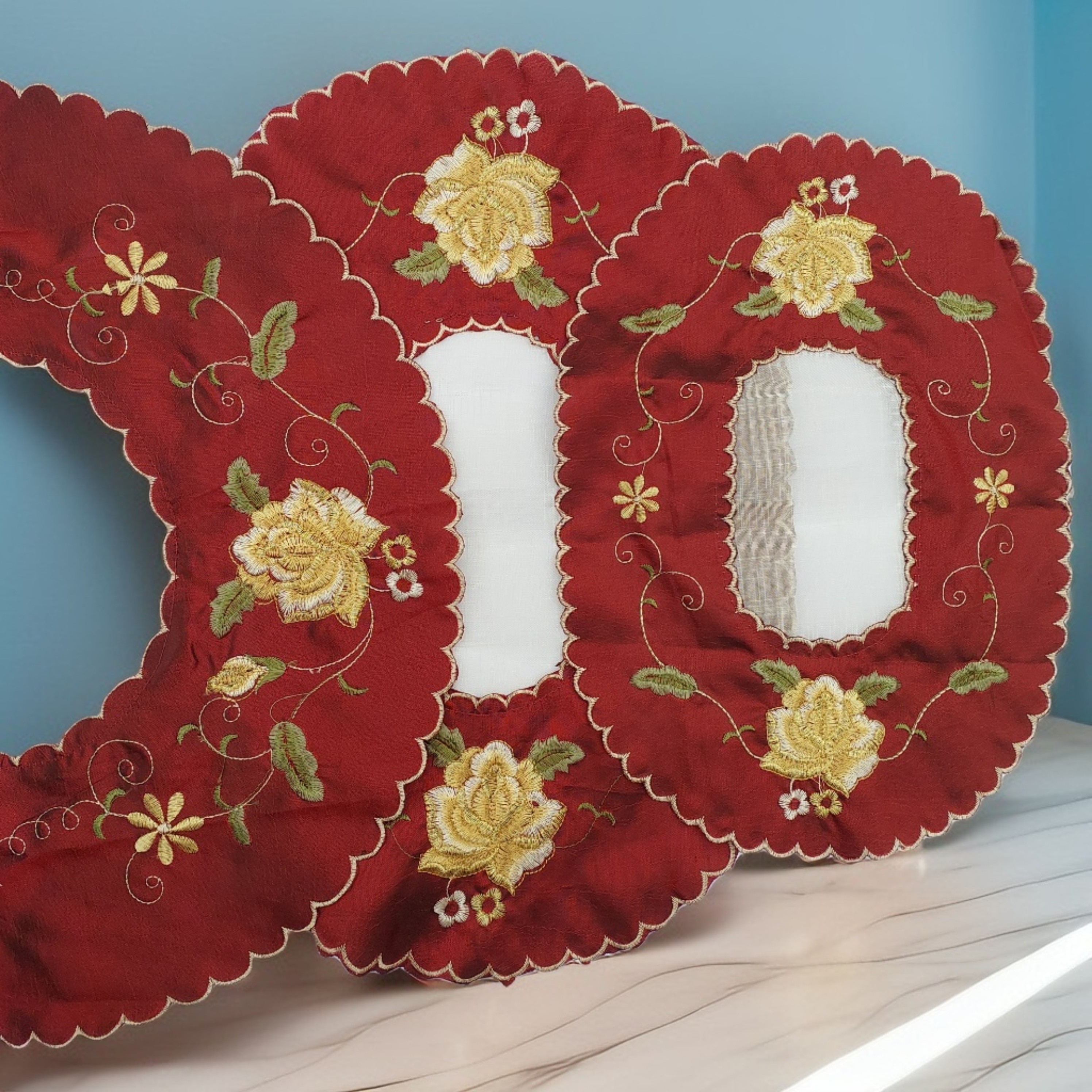 رومیزی ست جلو مبلی 3 تیکه حریر و ساتن دوزی درجه یک