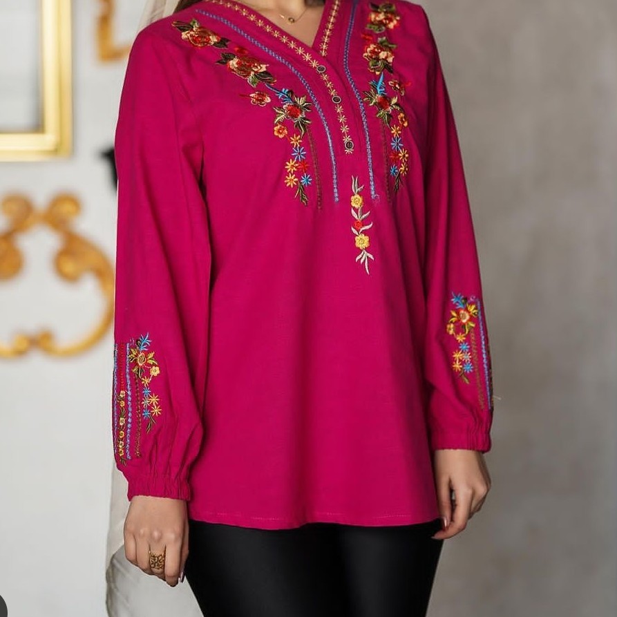 شومیز مانتویی لینن نچرال گلدوزی شده