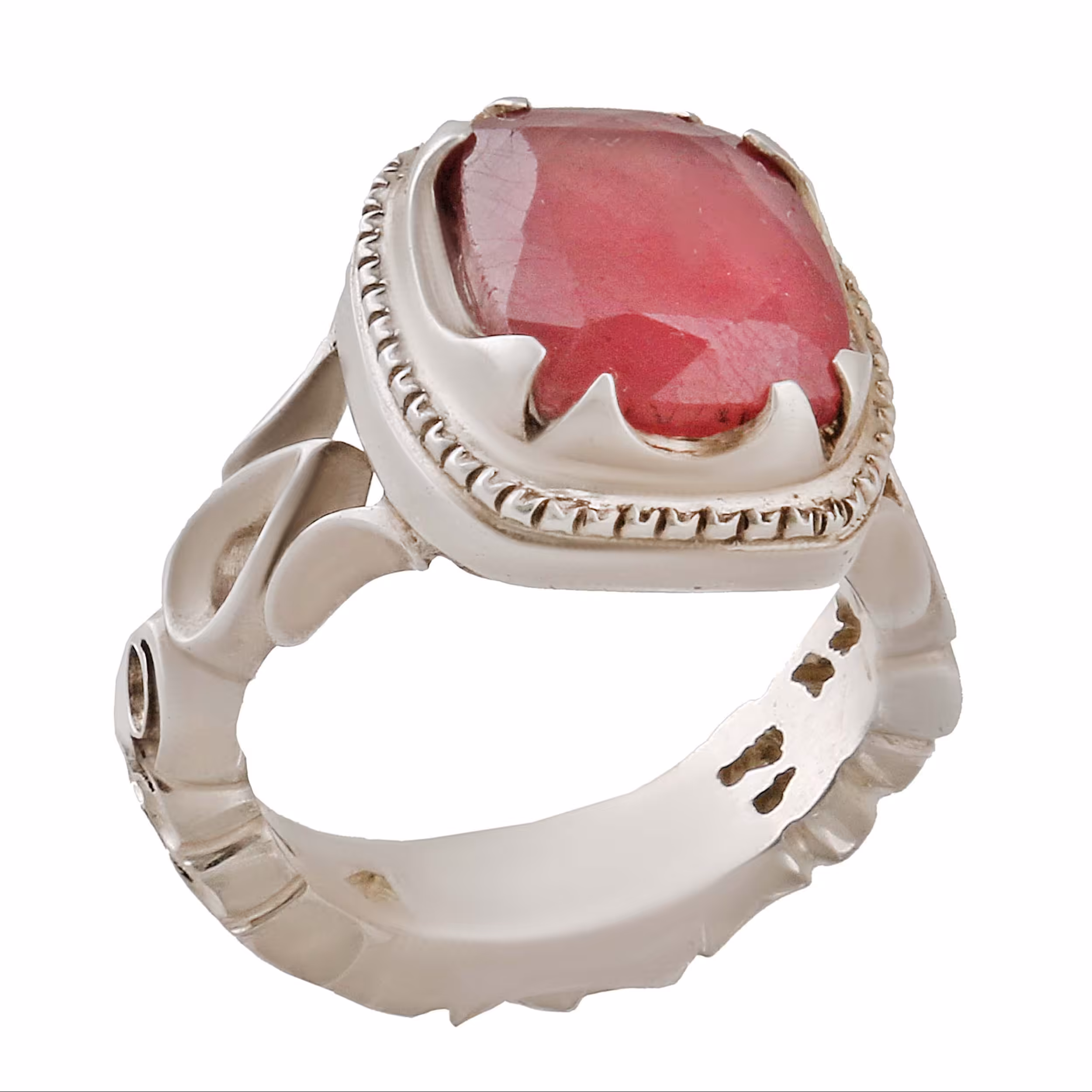 انگشتر نقره مردانه بازرگانی میلادی مدل رکاب دست ساز سنگ یاقوت کد AM2808