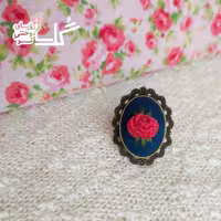 انگشتر گلدوزی دست دوز با حلقه قابل تنظیم و قابل شستشو با طراحی خاص گُل سا طرح آرزو