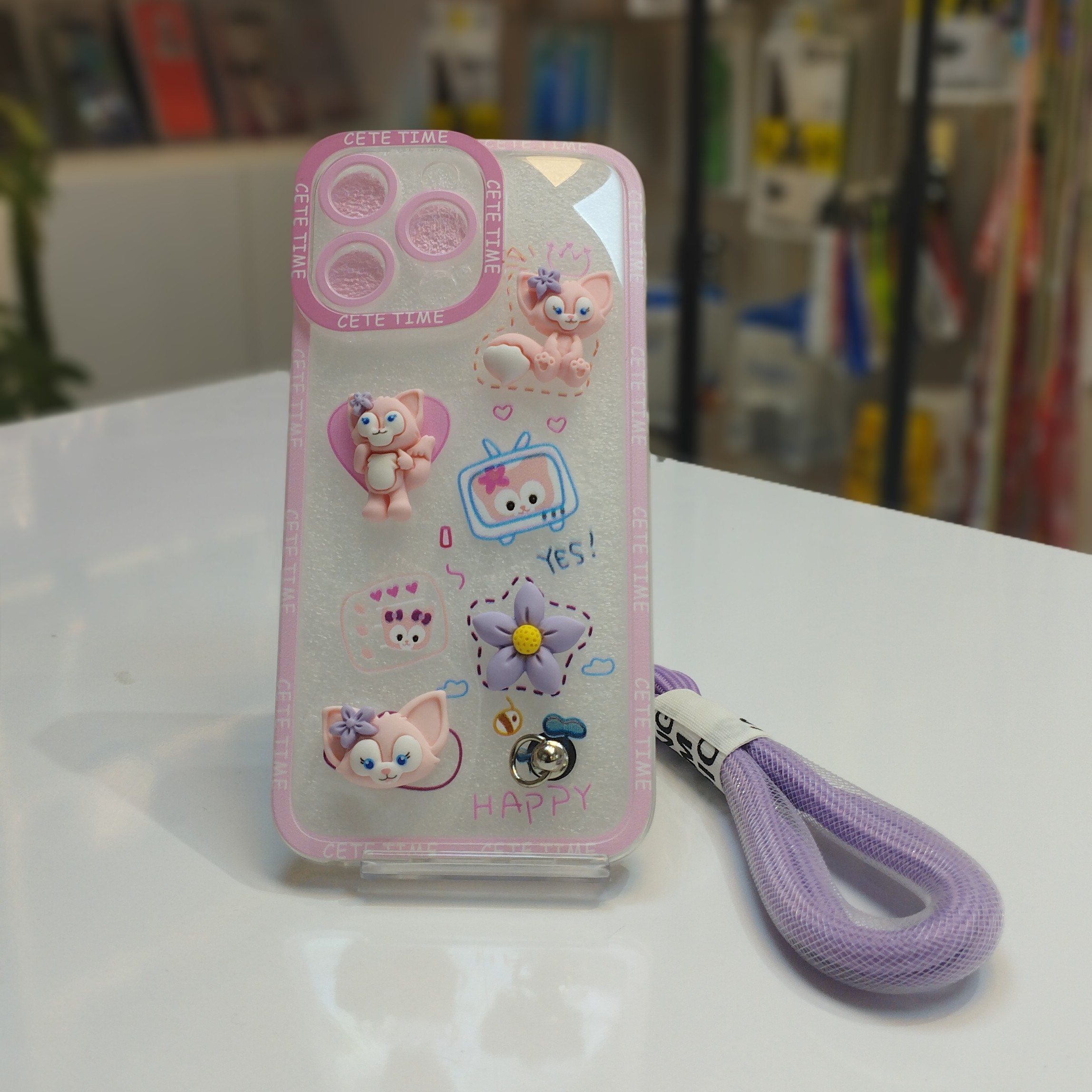 قاب گوشی IP 14 pro max طرح روباه سه بعدی شفاف TPU محافظ لنز دار