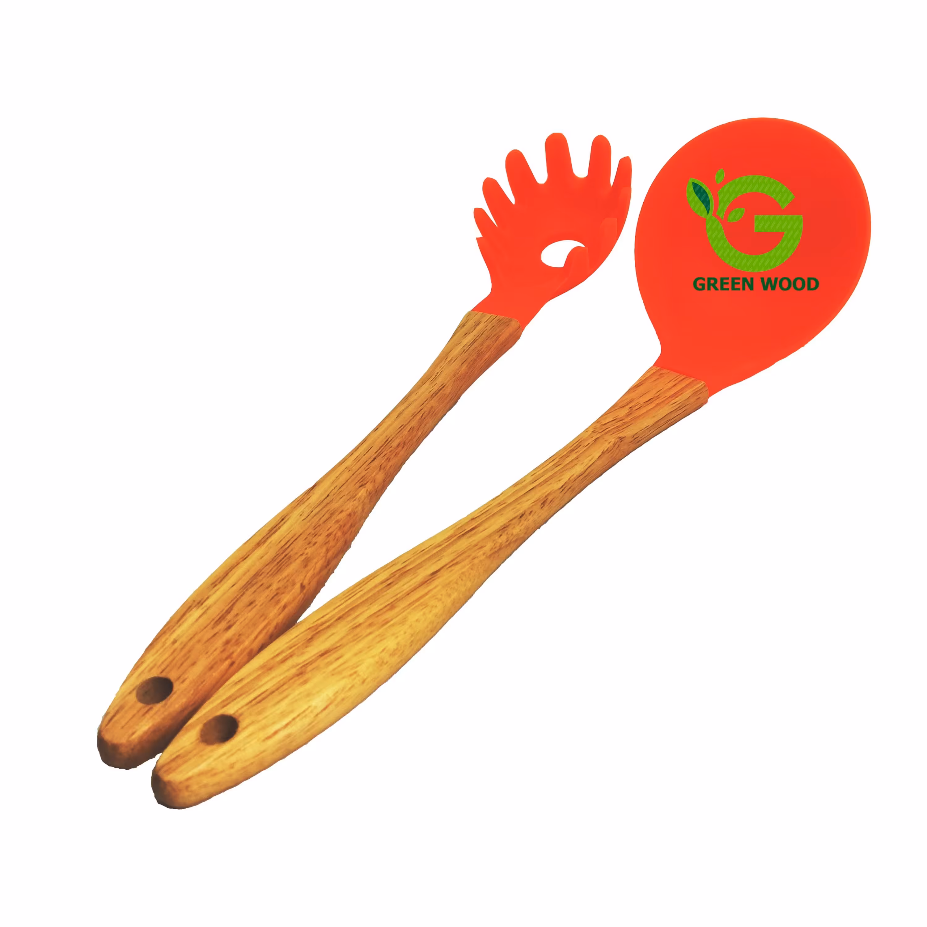 ست چنگال ماکارونی و ملاقه سیلیکونی دسته چوبی بامبو کد Gw130102005