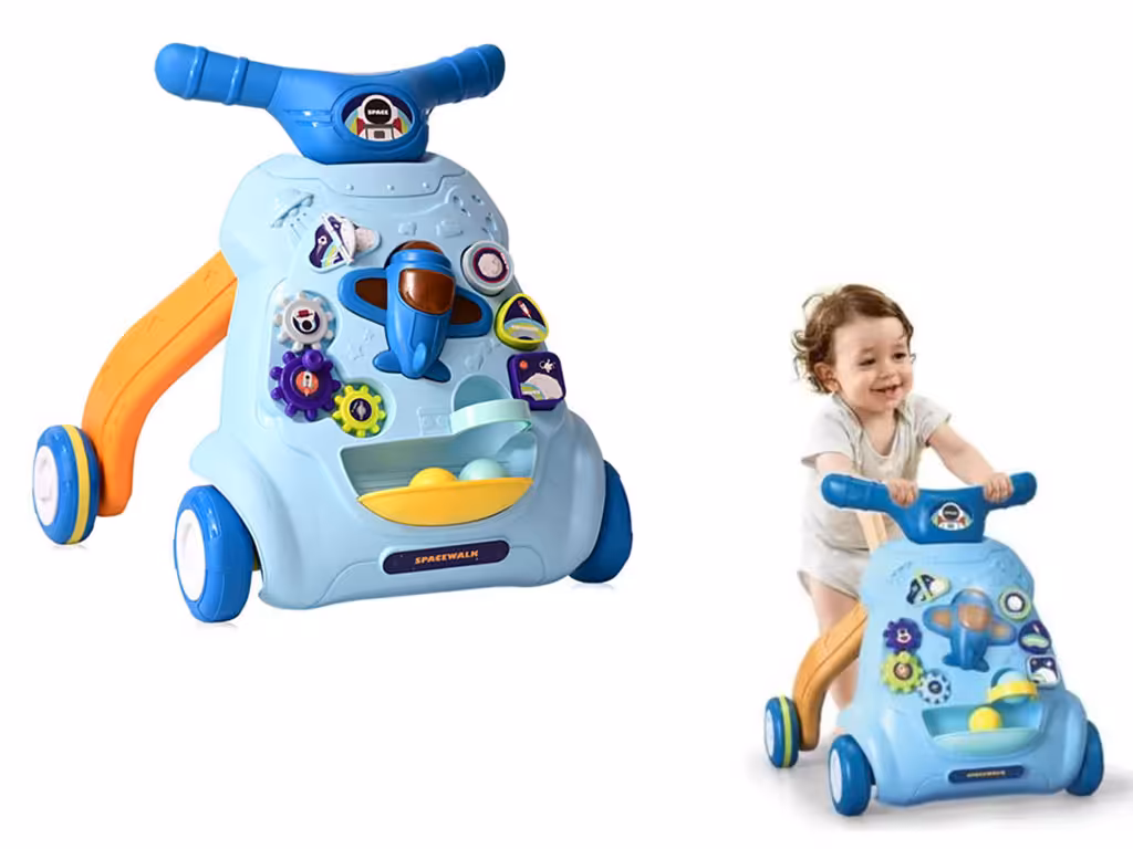 واکر موزیکال و چراغ دار پسرانه آبی رنگ طرح سفینه اسباب بازی