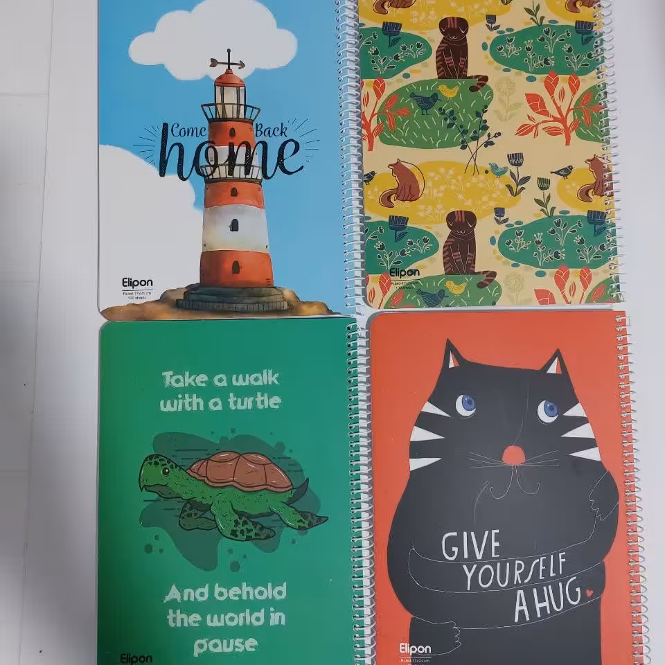 دفتر 100 برگ تک خط فنری جلد گلاسه طرح کلاسیک الیپون آساناپخش 