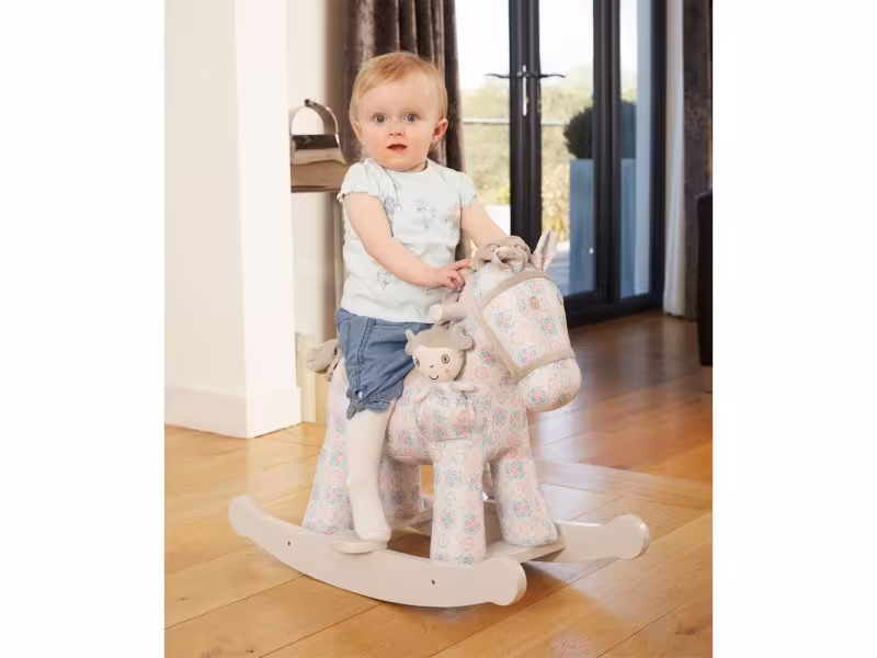 راکر اسب کودک چوبی طرح رزا با عروسک little bird كد 3056