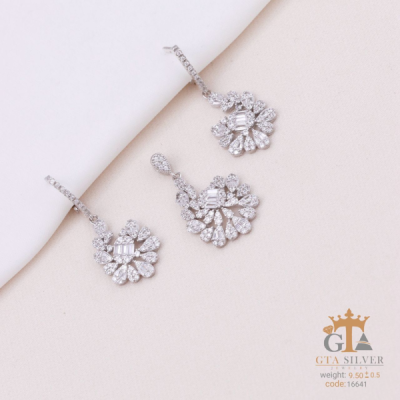 نیم ست نقره مدل برگ طرح امرالدکات جدید کد 16641