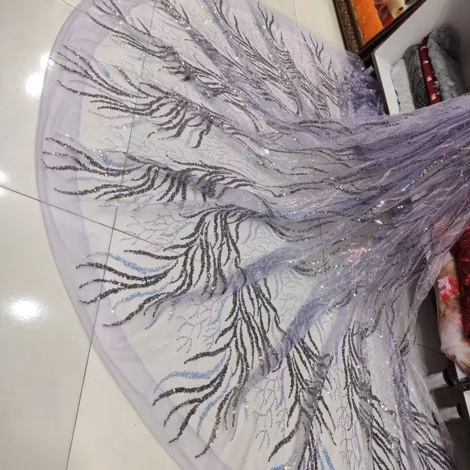 پارچه دانتل فول پولک دوزی با نخ ابریشمی2