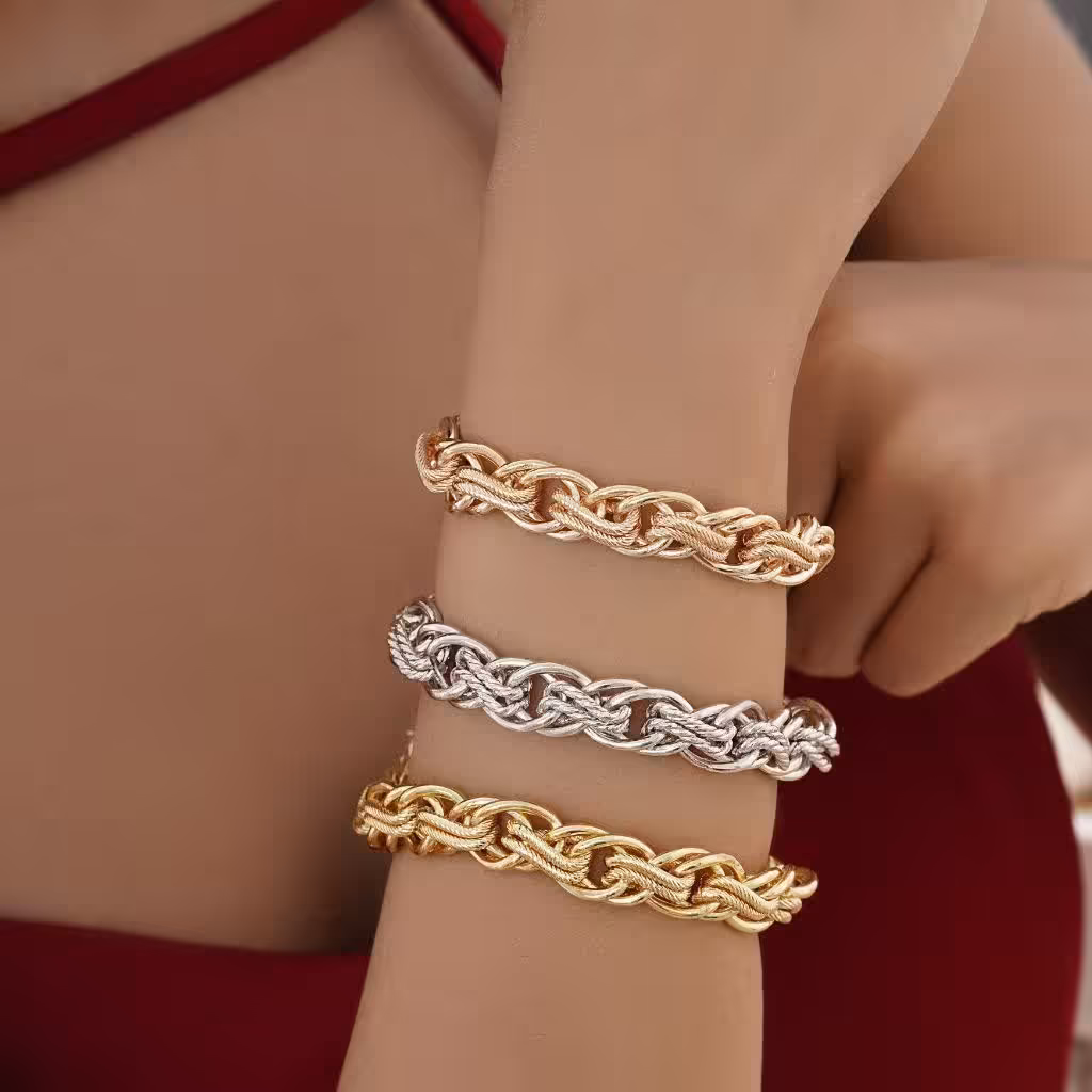 دستبند زنجیری کد11183 طرح طلا.در سه رنگ طلایی.رزگلد.سفید.آبکاری طلای 24 عیار و رادیوم.رنگ ثابت.ضدحساسیت