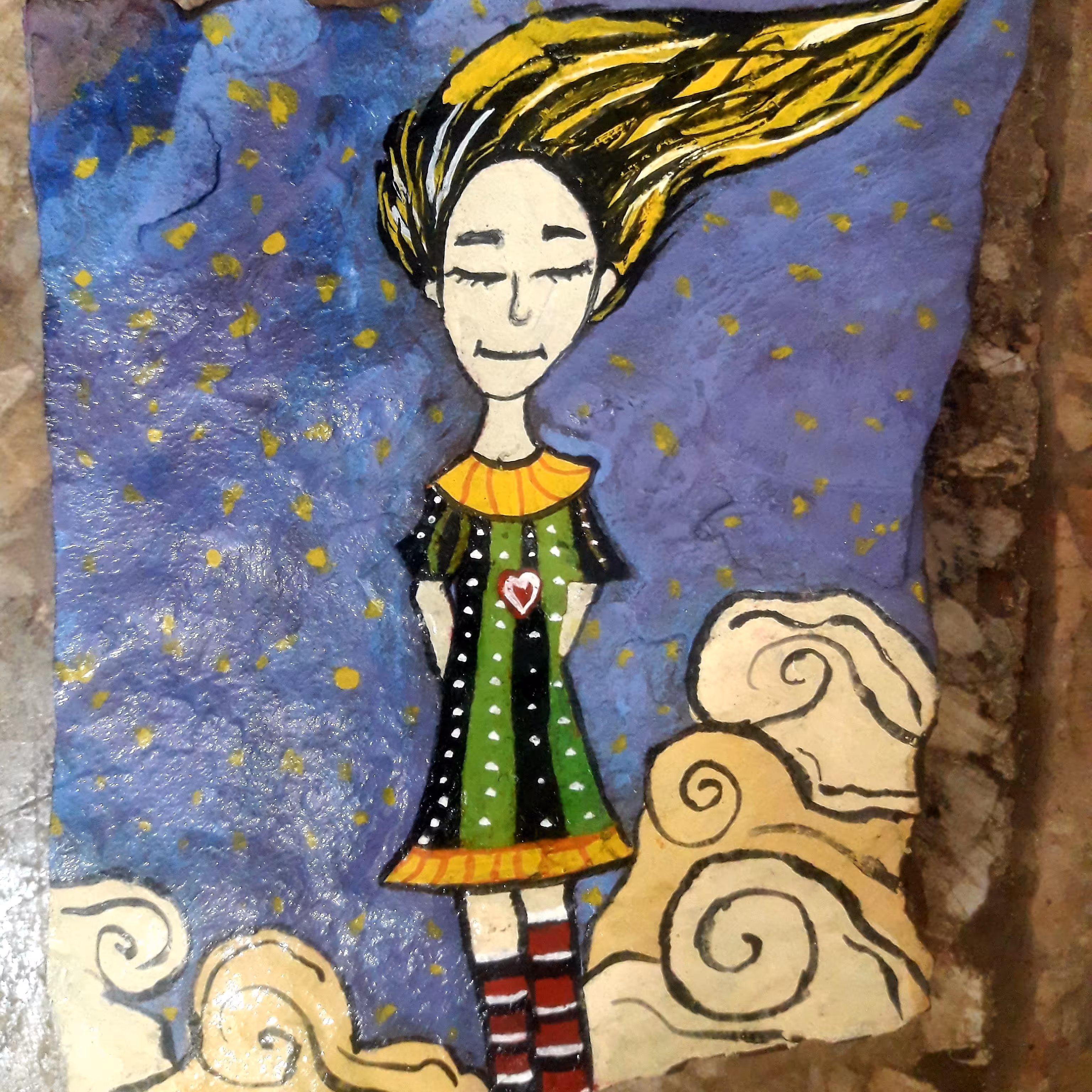 نقاشی  این اثر روی سنگ با تکنیک اکرولیک طراحی شده است