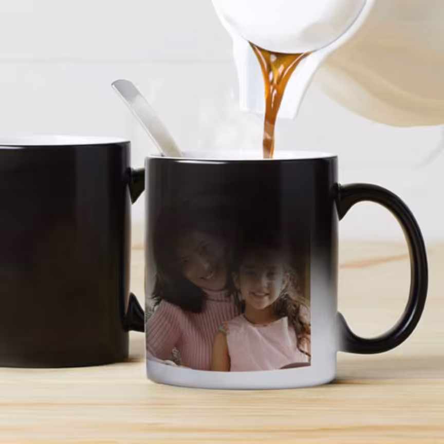 چاپ عکس دلخواه روی ماگ (لیوان ) حرارتی جادویی با کیفیت بالا   با ادیت و رتوش رایگان (دسته قلبی و ساده )