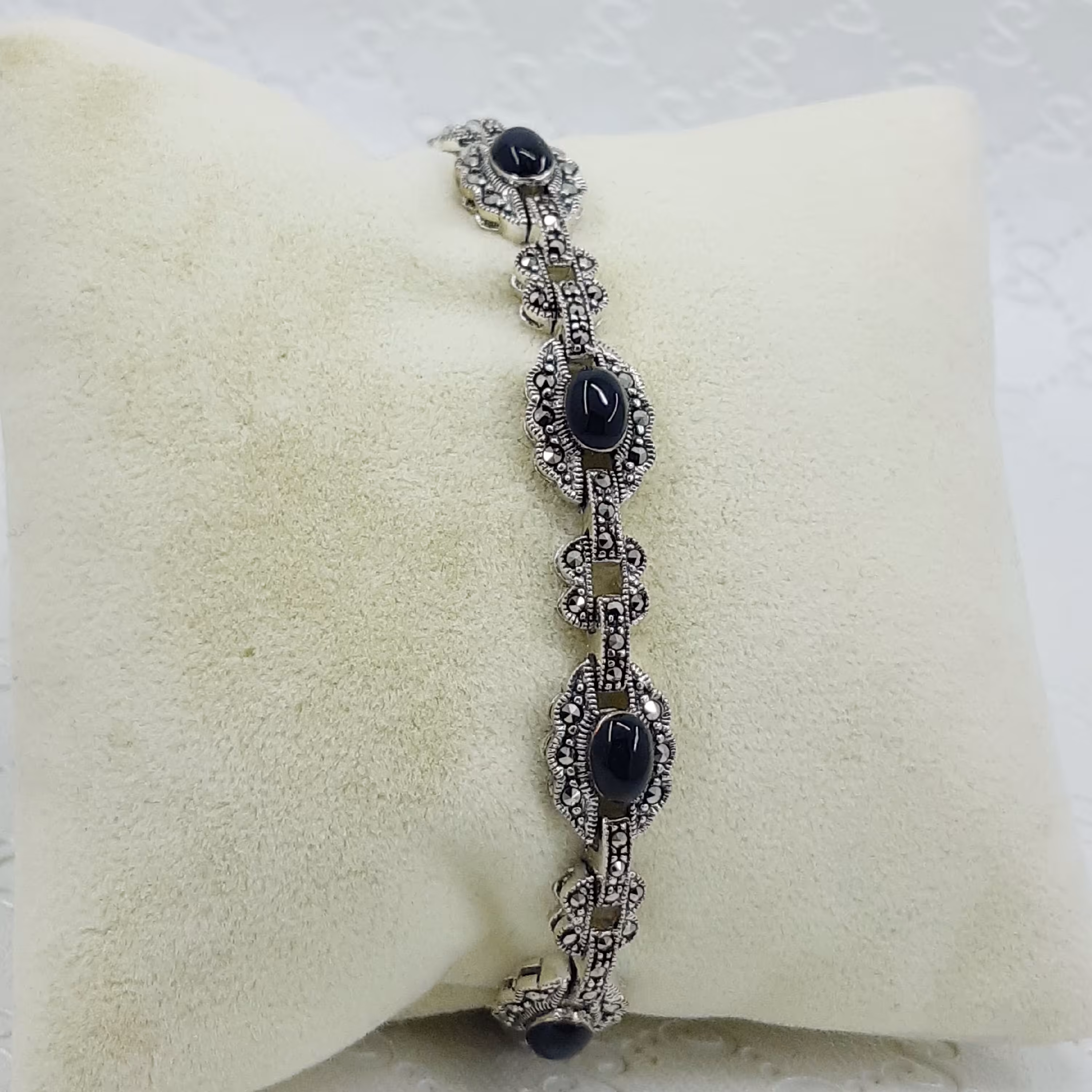 دستبند نقره زنانه سیاه قلم تایلندی سنگ اونیکس