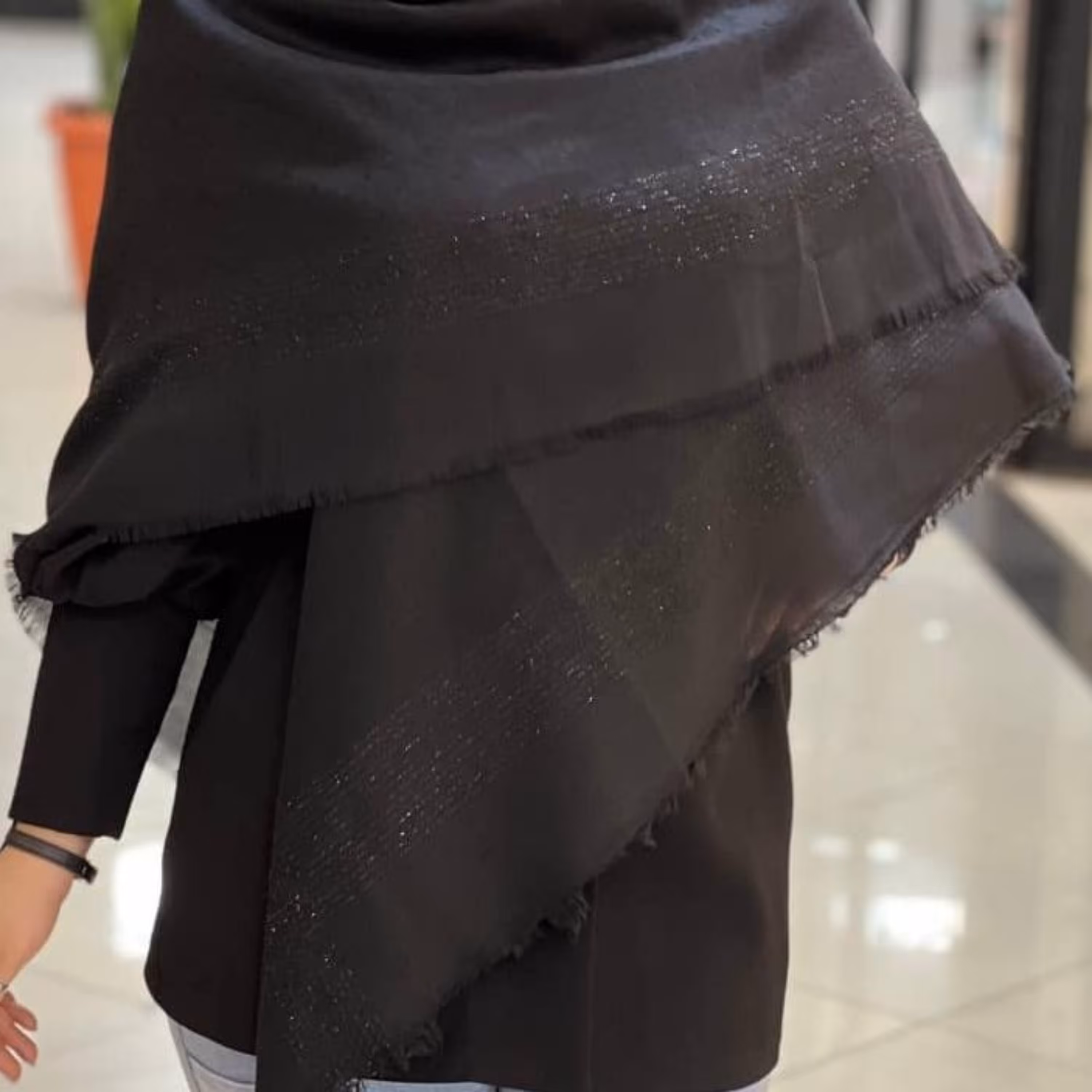 روسری نخی لمه پاییزه مشکی قواره 140 