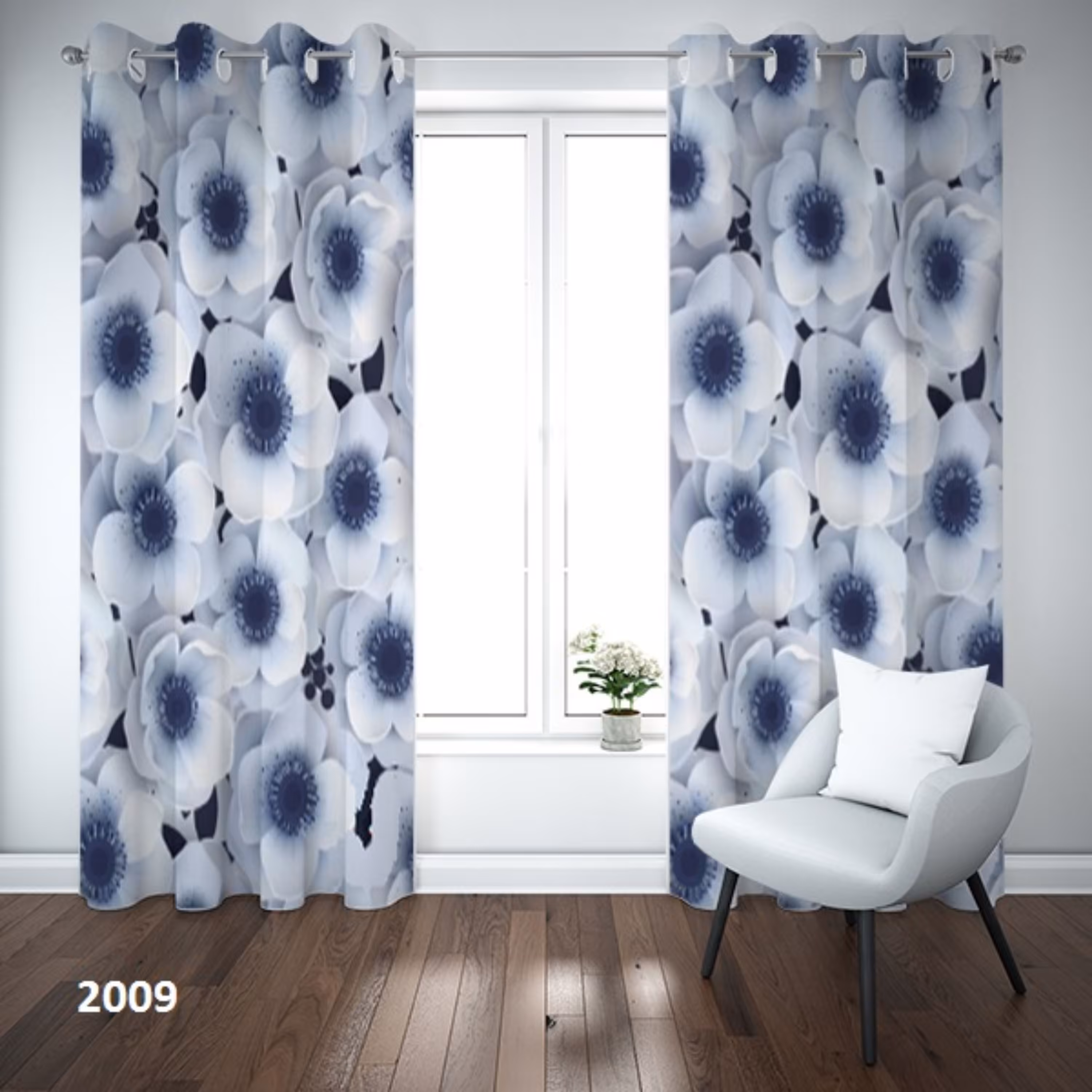 پرده چاپی پانچی طرح گل لایکتیک کد 2009