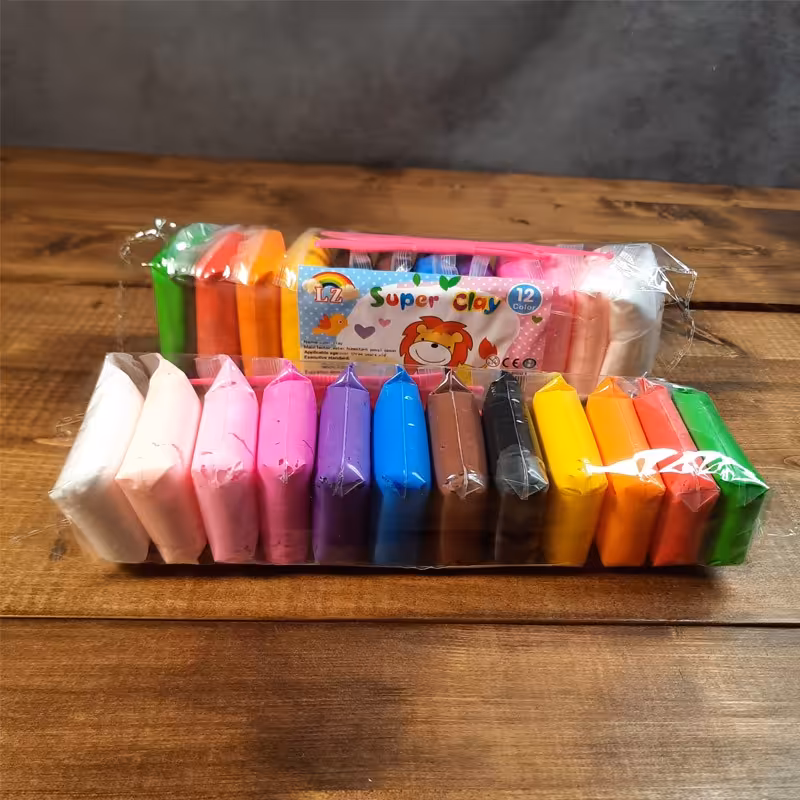 خمیر کلی یا خمیر سبک 12 رنگ به همراه ابزار مخصوص برای مجسمه سازی و اسلایم