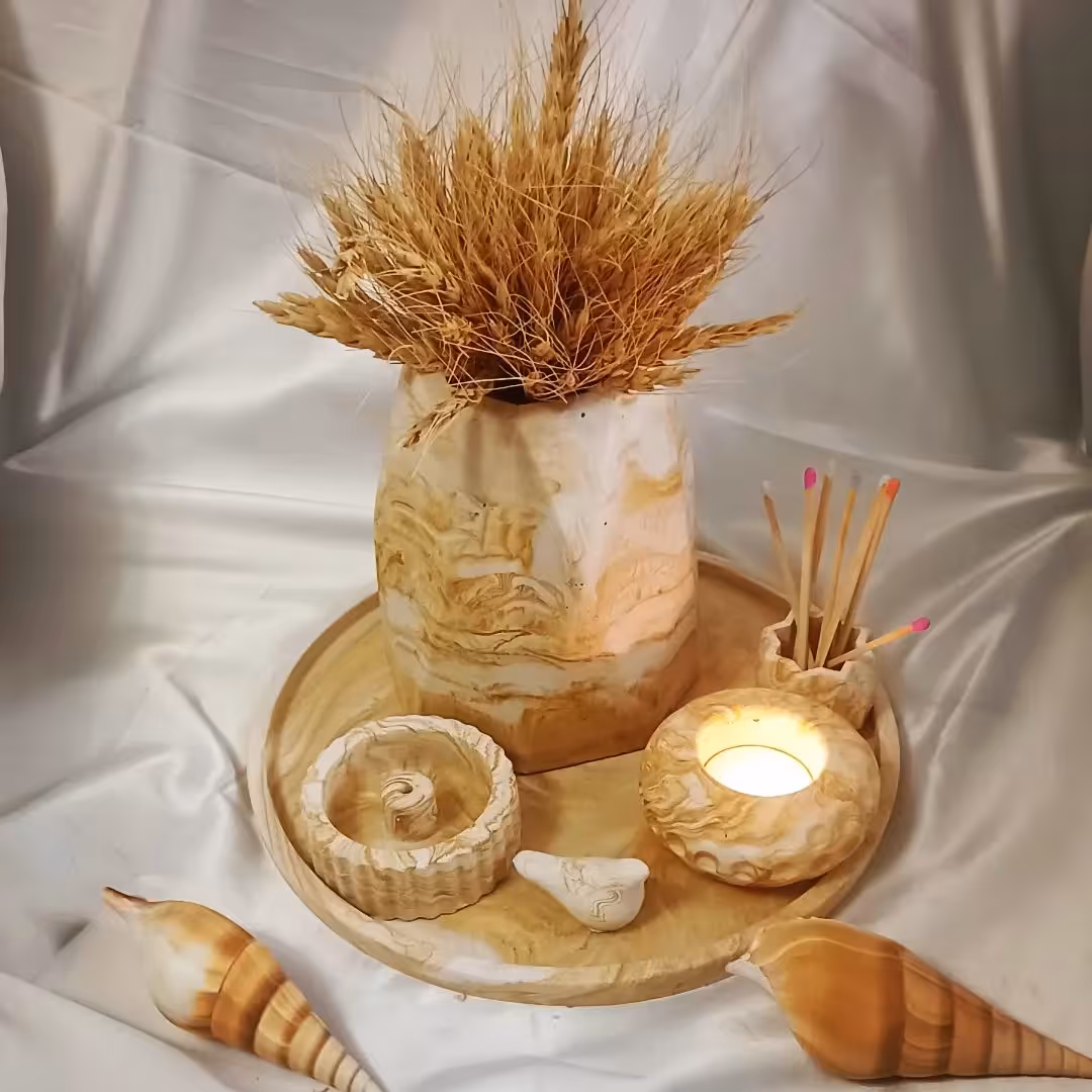 سینی دکوراتیو بتنی 6تیکه اکسسوری طرح سنگ 