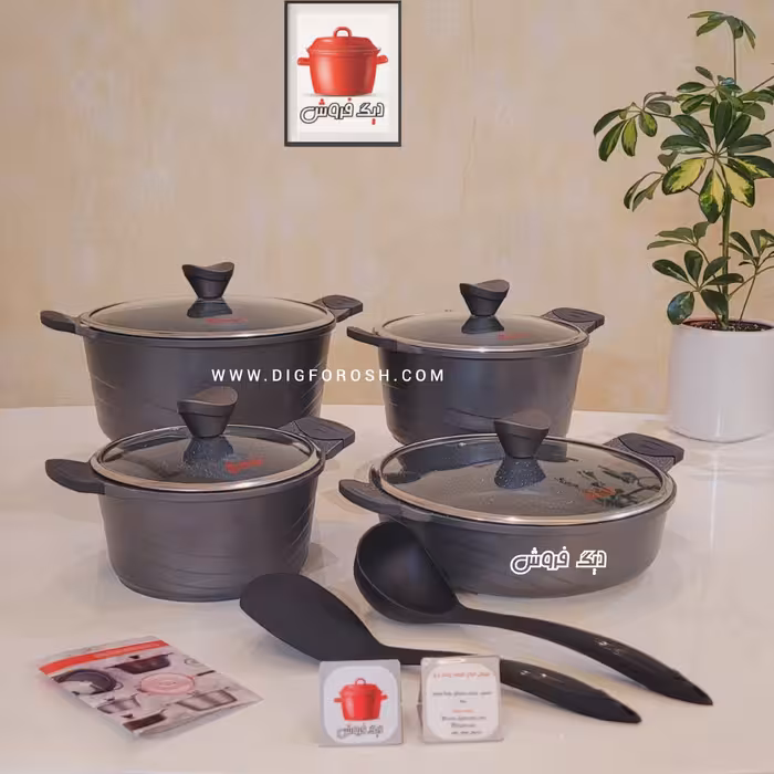 سرویس قابلمه کاندید 10پارچه چدن گرانیت مدل اوشن رنگ دودی (ارسال رایگان و فوری)باضمانت