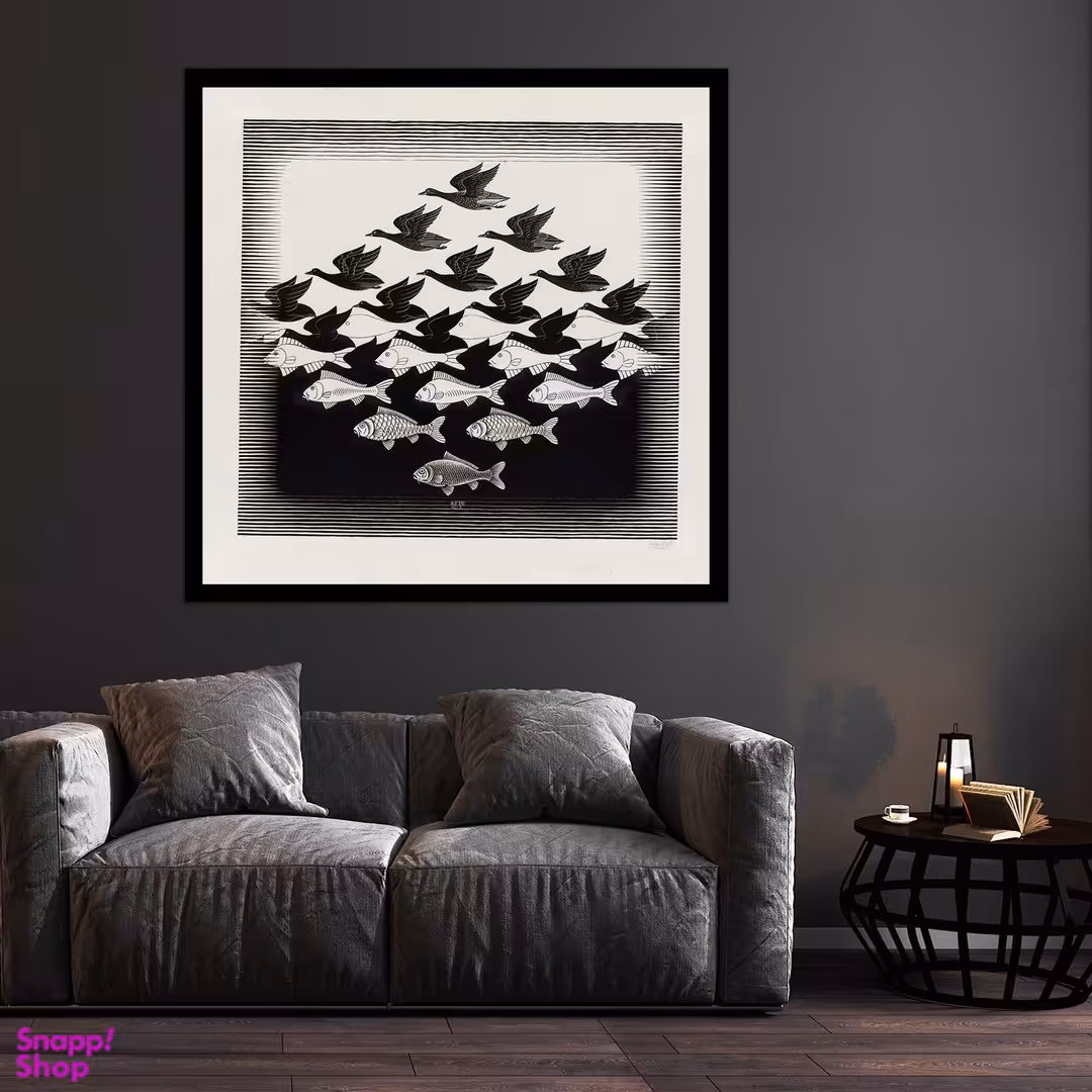 تابلو بکلیت طرح نقاشی ماهی و پرنده مدل قاب شاسی B-S9972