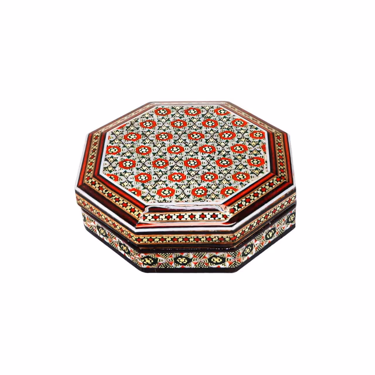 جعبه جواهرات 8 ضلعی بدون لولا توراش خاتم کاری مدل 2(گارانتی 120 ماهه)