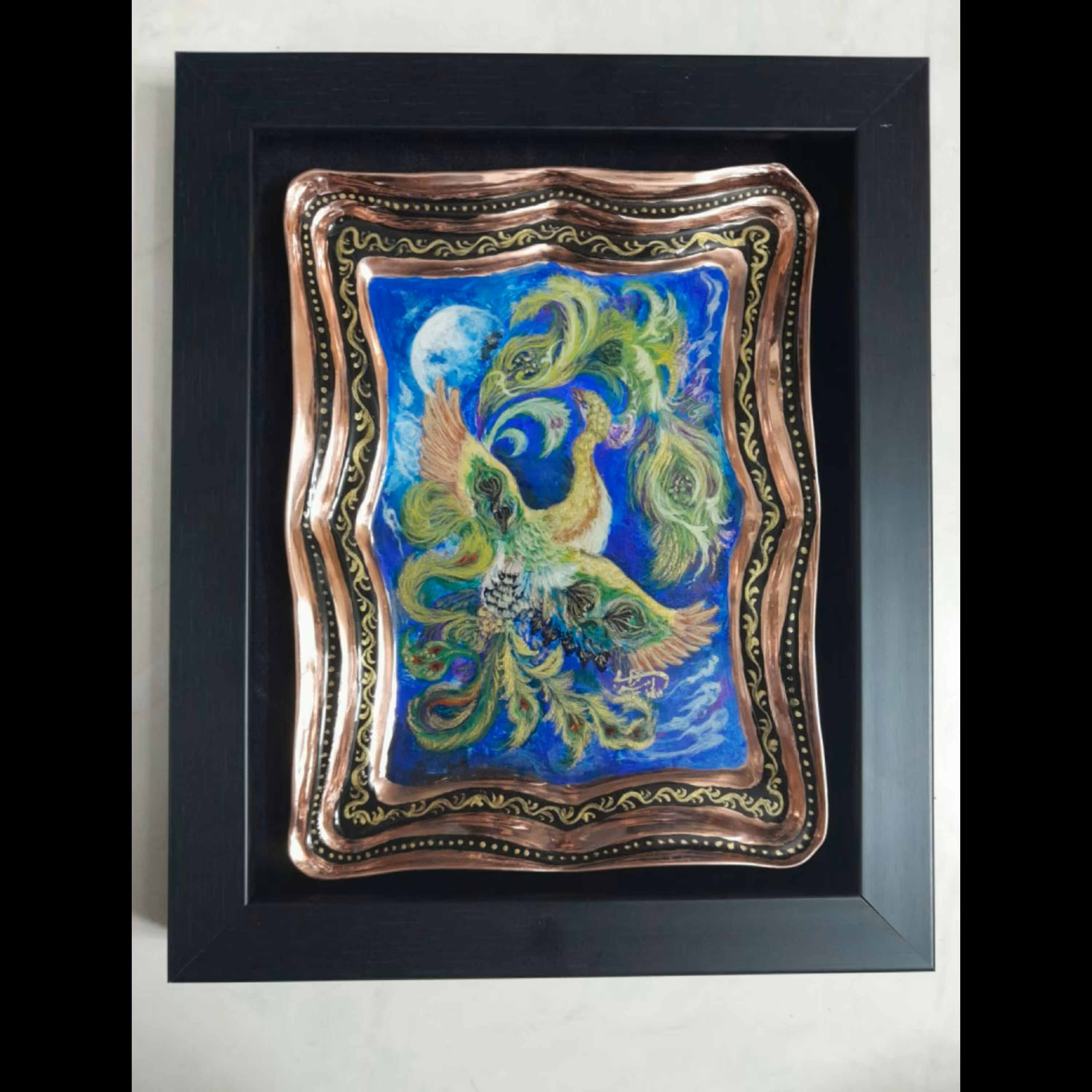 قاب مینیاتور  طرح جدید (سینی مسی نقاشی شده طرح سیمرغ ابعاد 18 در 21 cm  )
