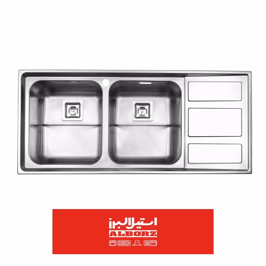 سینک ظرفشویی 2 لگنه فانتزی استیل البرز  765 توکار - لگن چپ - تخفیف ویژه