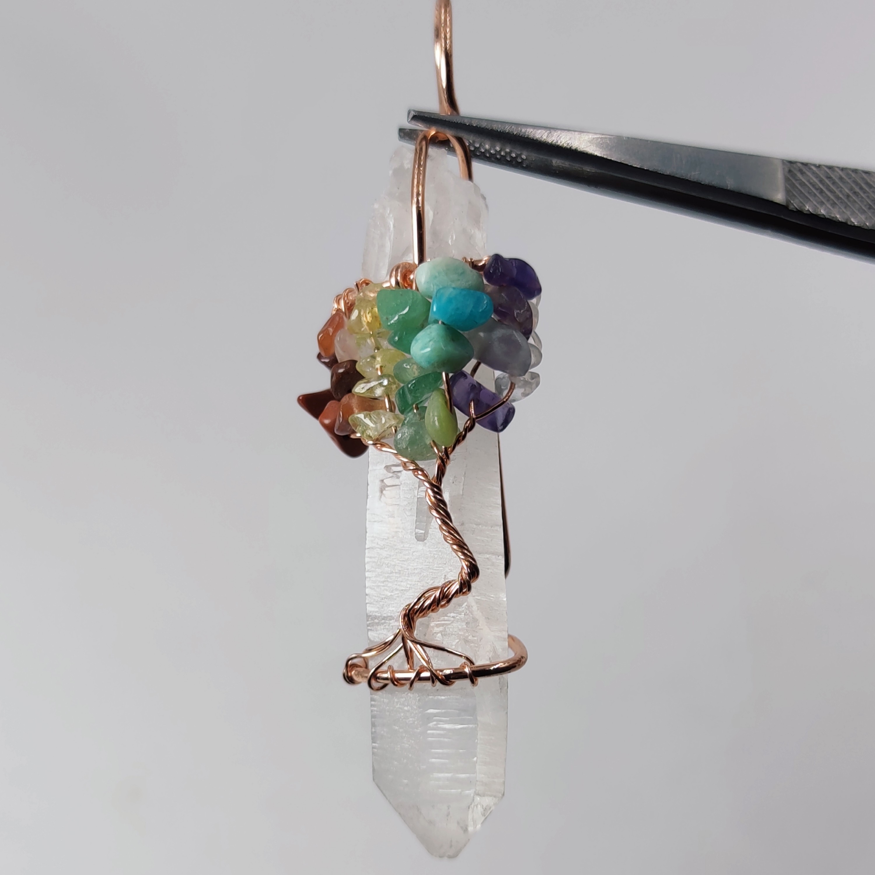 آویز بلور طبیعی کوارتز شفاف و درخت زندگانی 