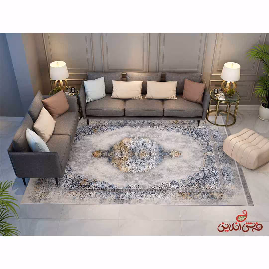 فرش ماشینی برلیان طرح فلورانس نقره ای