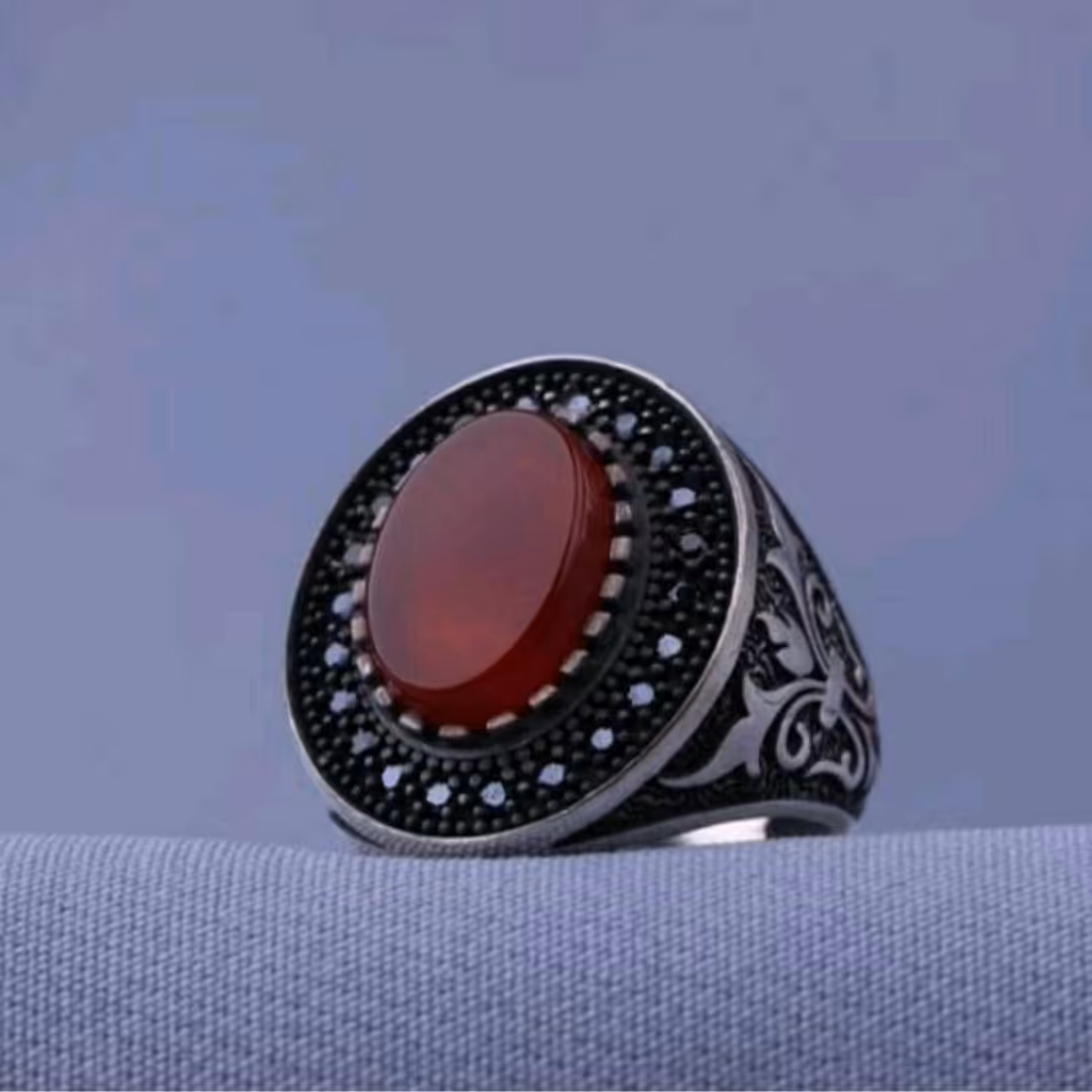  انگشتر نقره اسپرت همراه عقیق سرخ 6