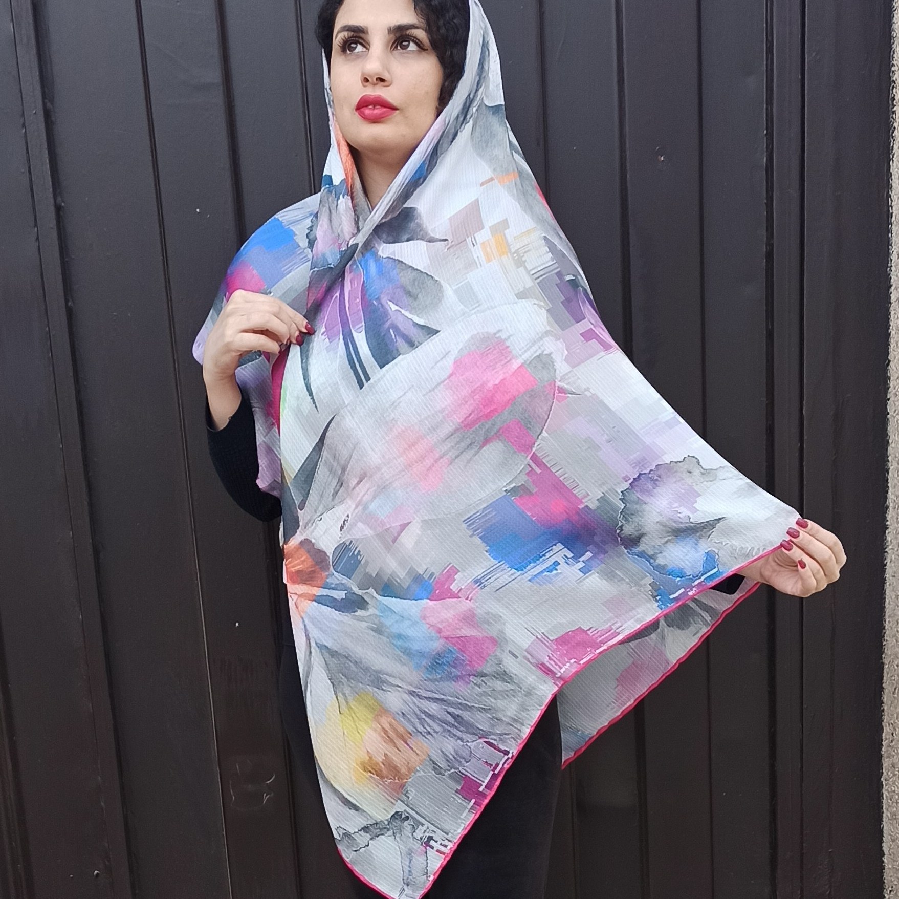 روسری آبرنگی طوسی قواره 140