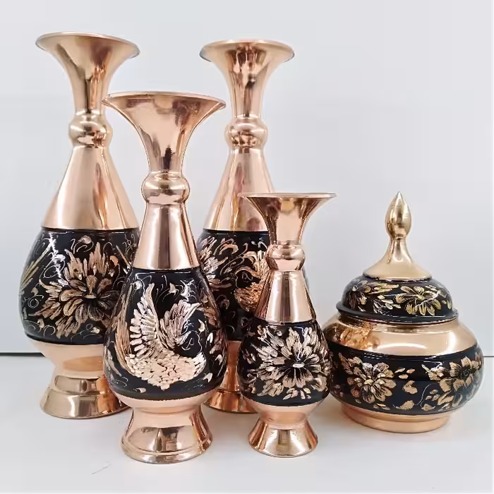 گلدان مسی الماس تراش 16 سانتی